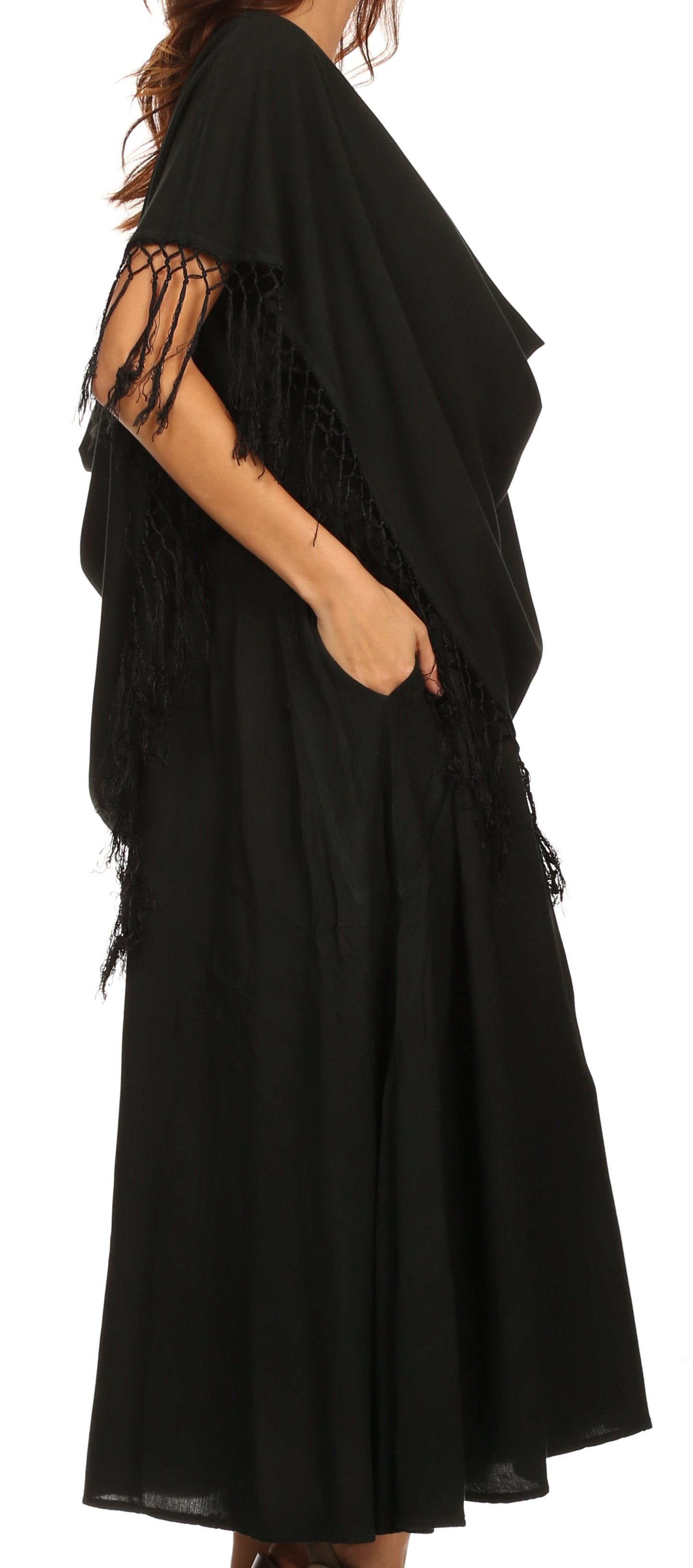 Sakkas Emma Relaxed Fit Scoop Neck Double Layered with Fringe Tank Dress - Concordia Style Boutique