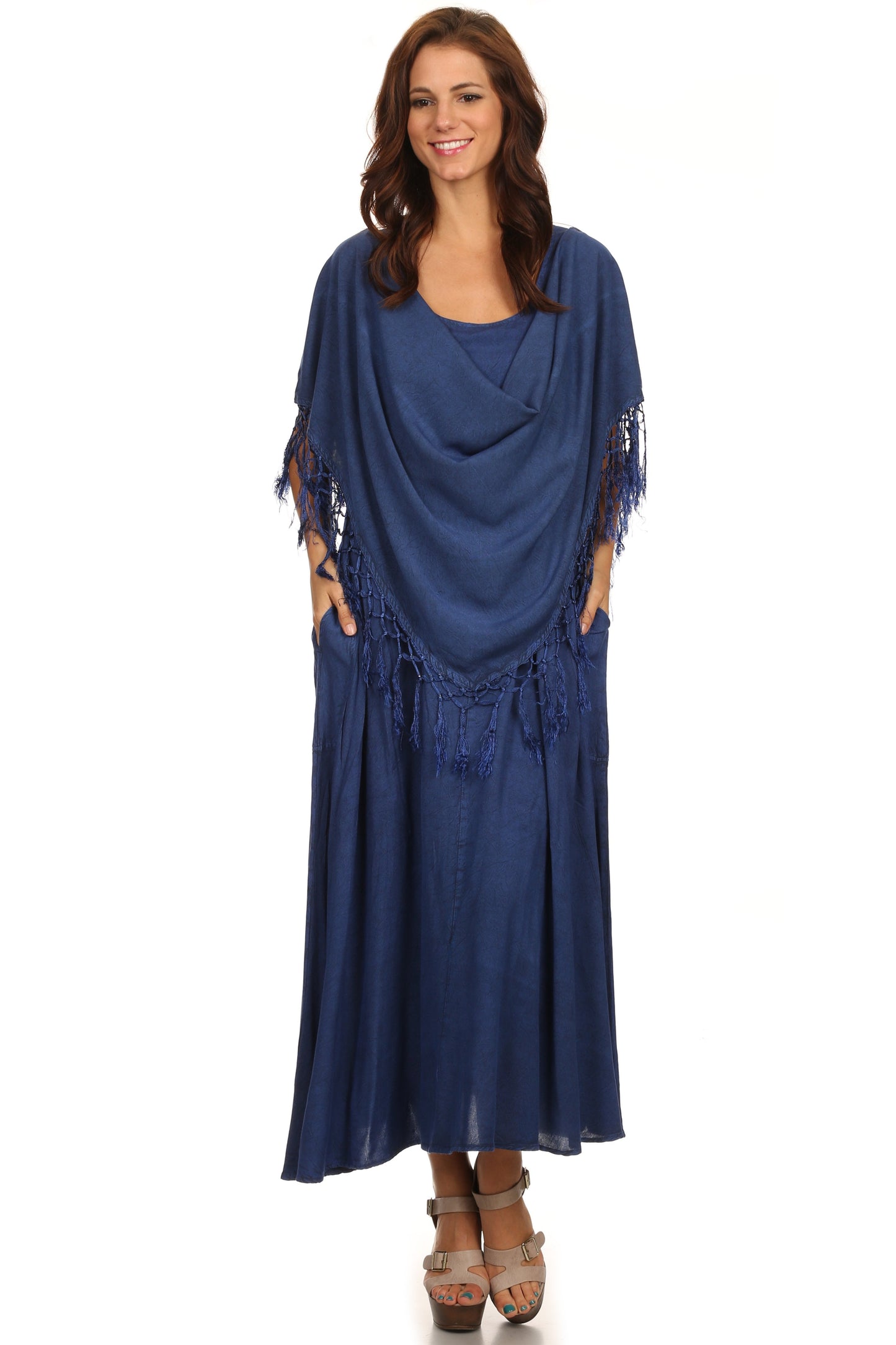 Sakkas Emma Relaxed Fit Scoop Neck Double Layered with Fringe Tank Dress - Concordia Style Boutique