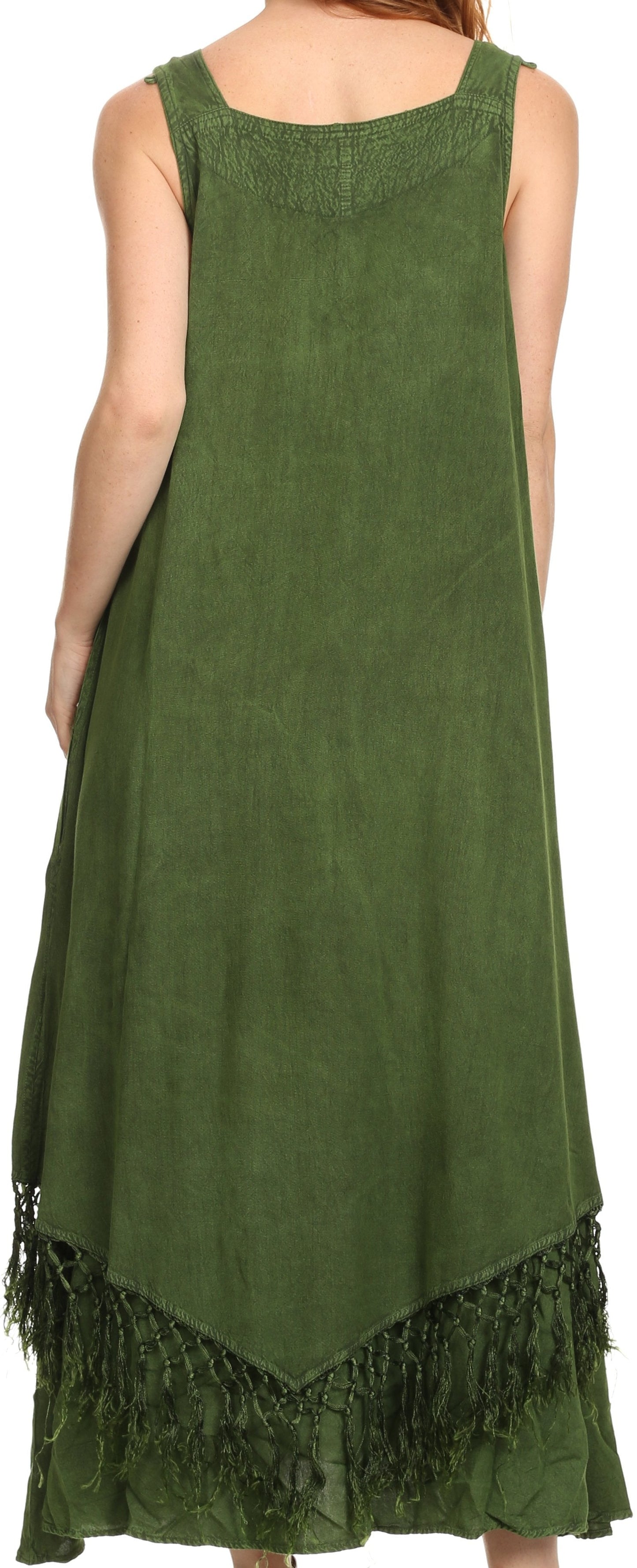 Sakkas Emma Relaxed Fit Scoop Neck Double Layered with Fringe Tank Dress - Concordia Style Boutique
