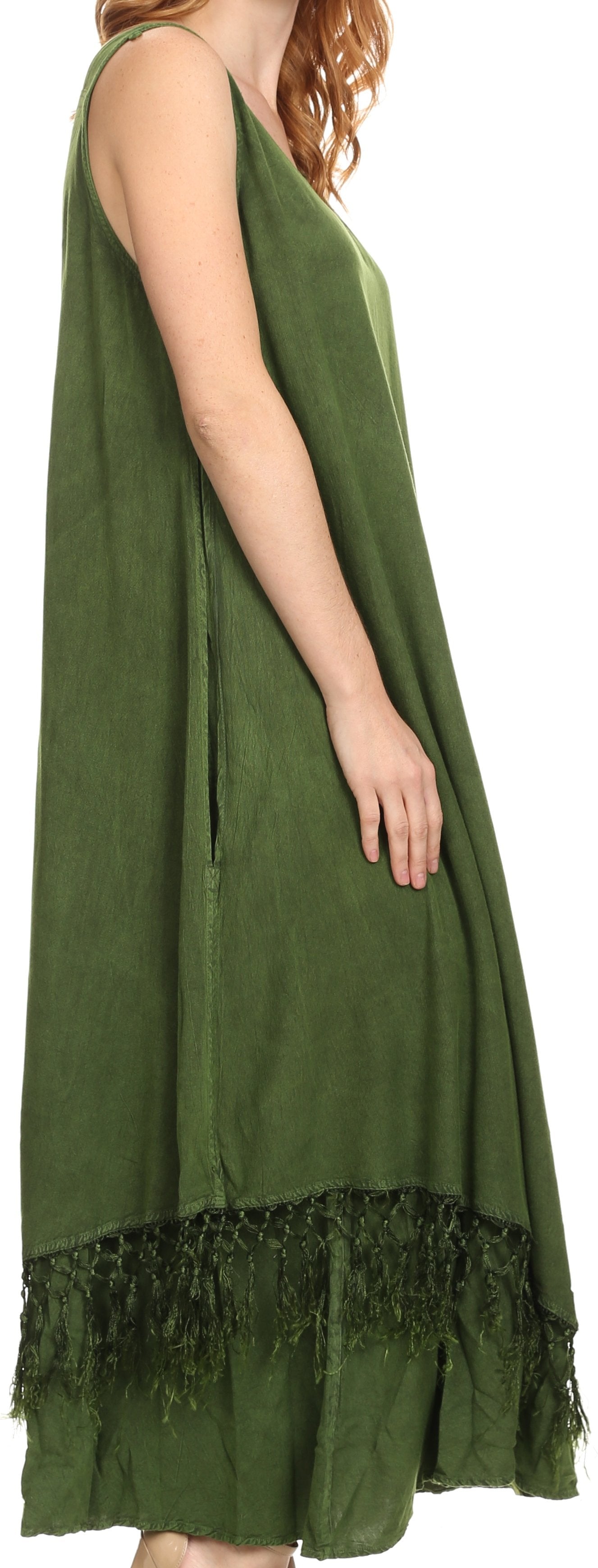 Sakkas Emma Relaxed Fit Scoop Neck Double Layered with Fringe Tank Dress - Concordia Style Boutique