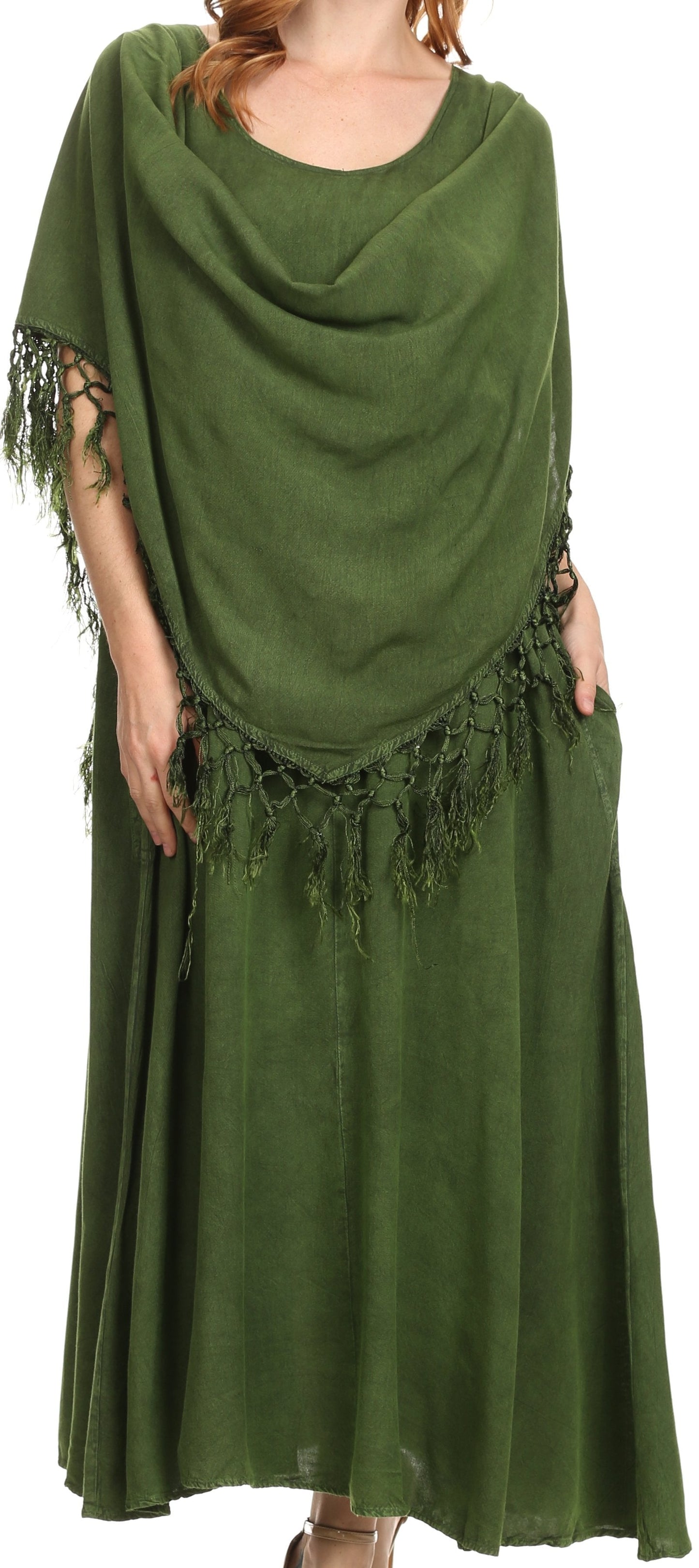 Sakkas Emma Relaxed Fit Scoop Neck Double Layered with Fringe Tank Dress - Concordia Style Boutique