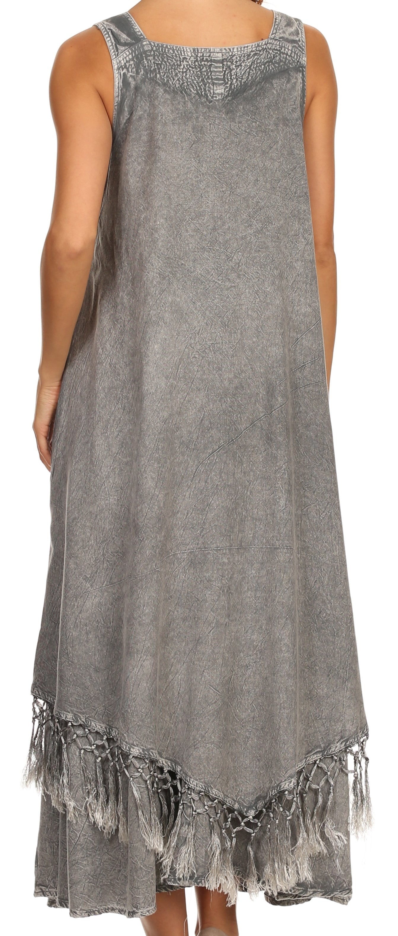 Sakkas Emma Relaxed Fit Scoop Neck Double Layered with Fringe Tank Dress - Concordia Style Boutique