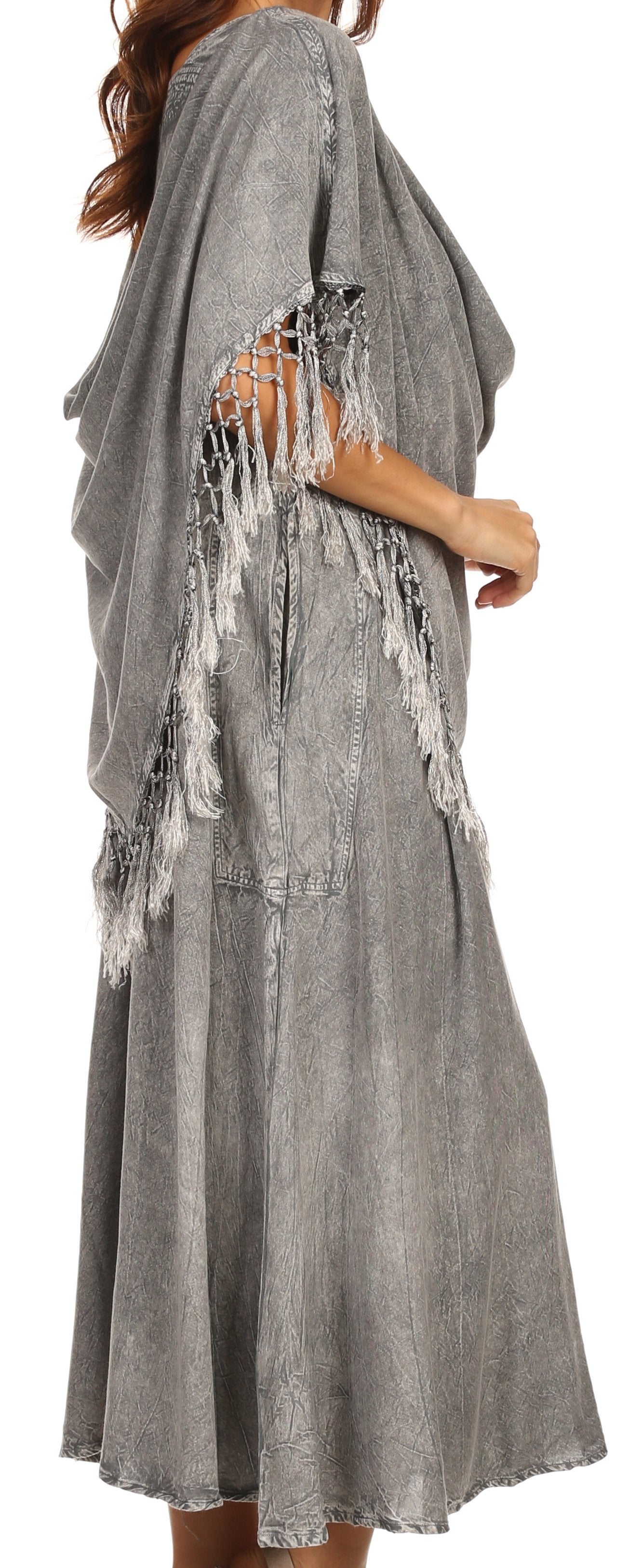 Sakkas Emma Relaxed Fit Scoop Neck Double Layered with Fringe Tank Dress - Concordia Style Boutique