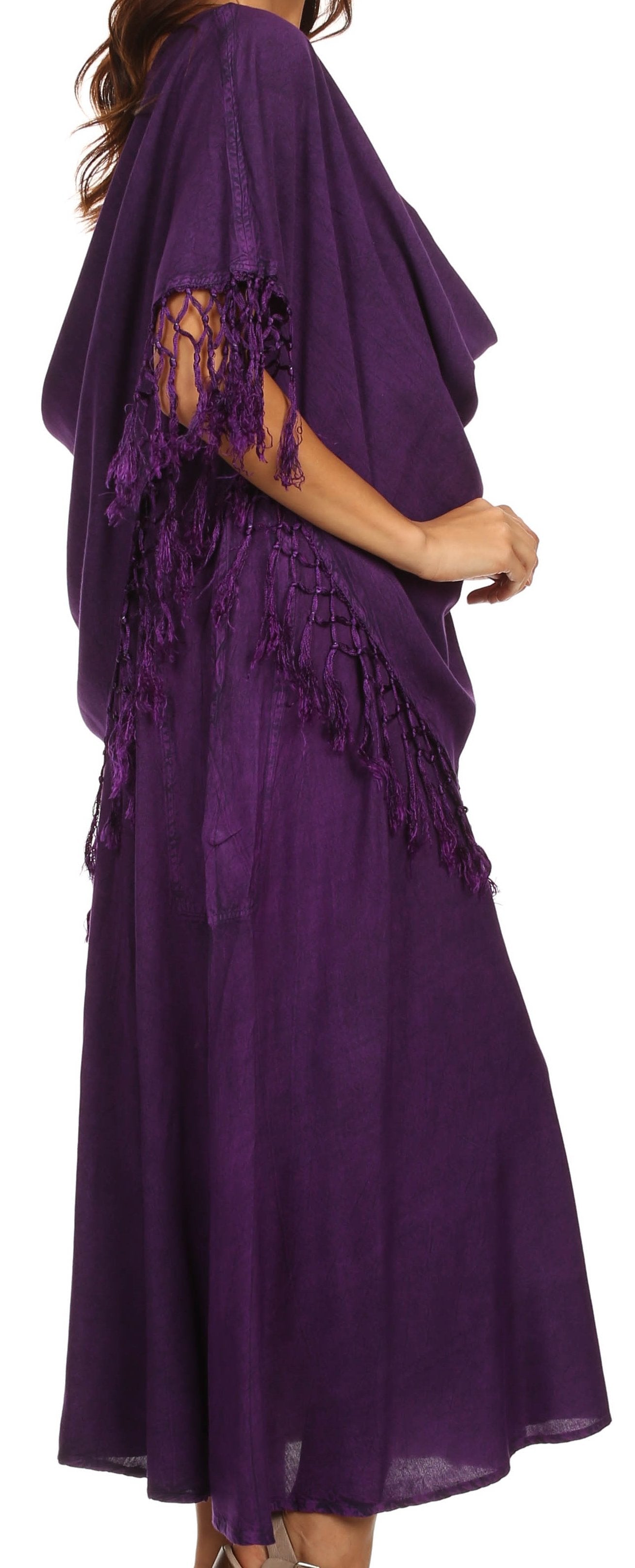 Sakkas Emma Relaxed Fit Scoop Neck Double Layered with Fringe Tank Dress - Concordia Style Boutique