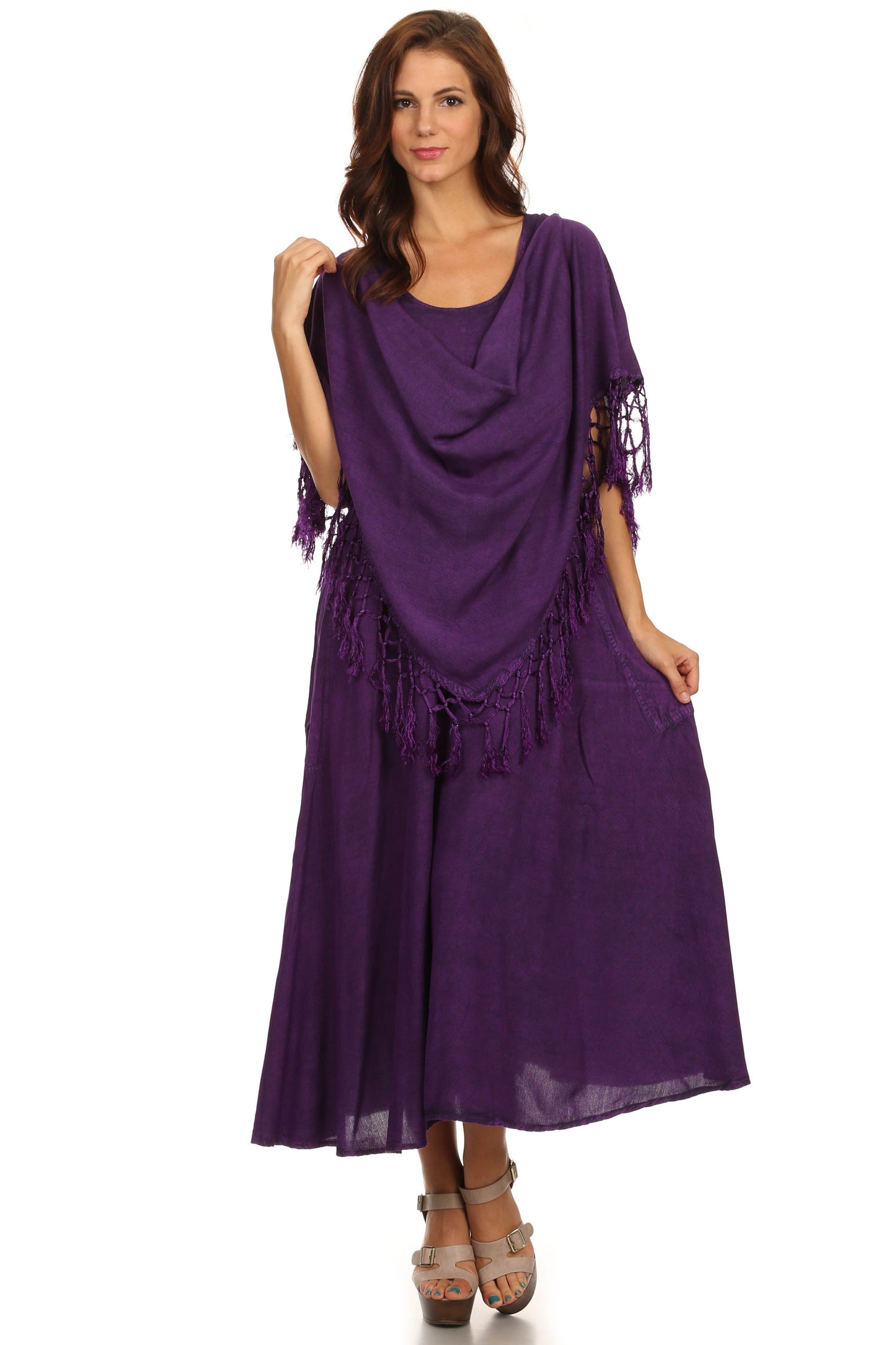 Sakkas Emma Relaxed Fit Scoop Neck Double Layered with Fringe Tank Dress - Concordia Style Boutique