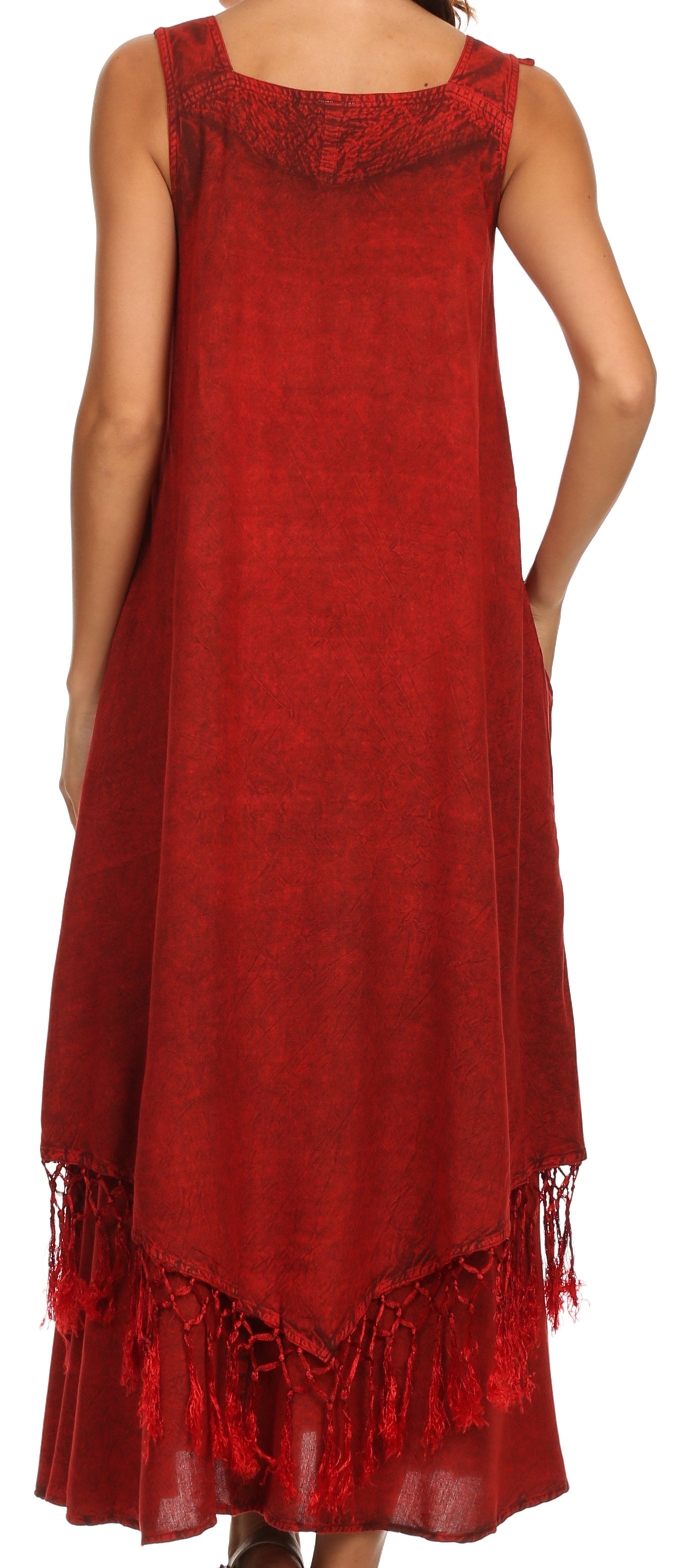 Sakkas Emma Relaxed Fit Scoop Neck Double Layered with Fringe Tank Dress - Concordia Style Boutique