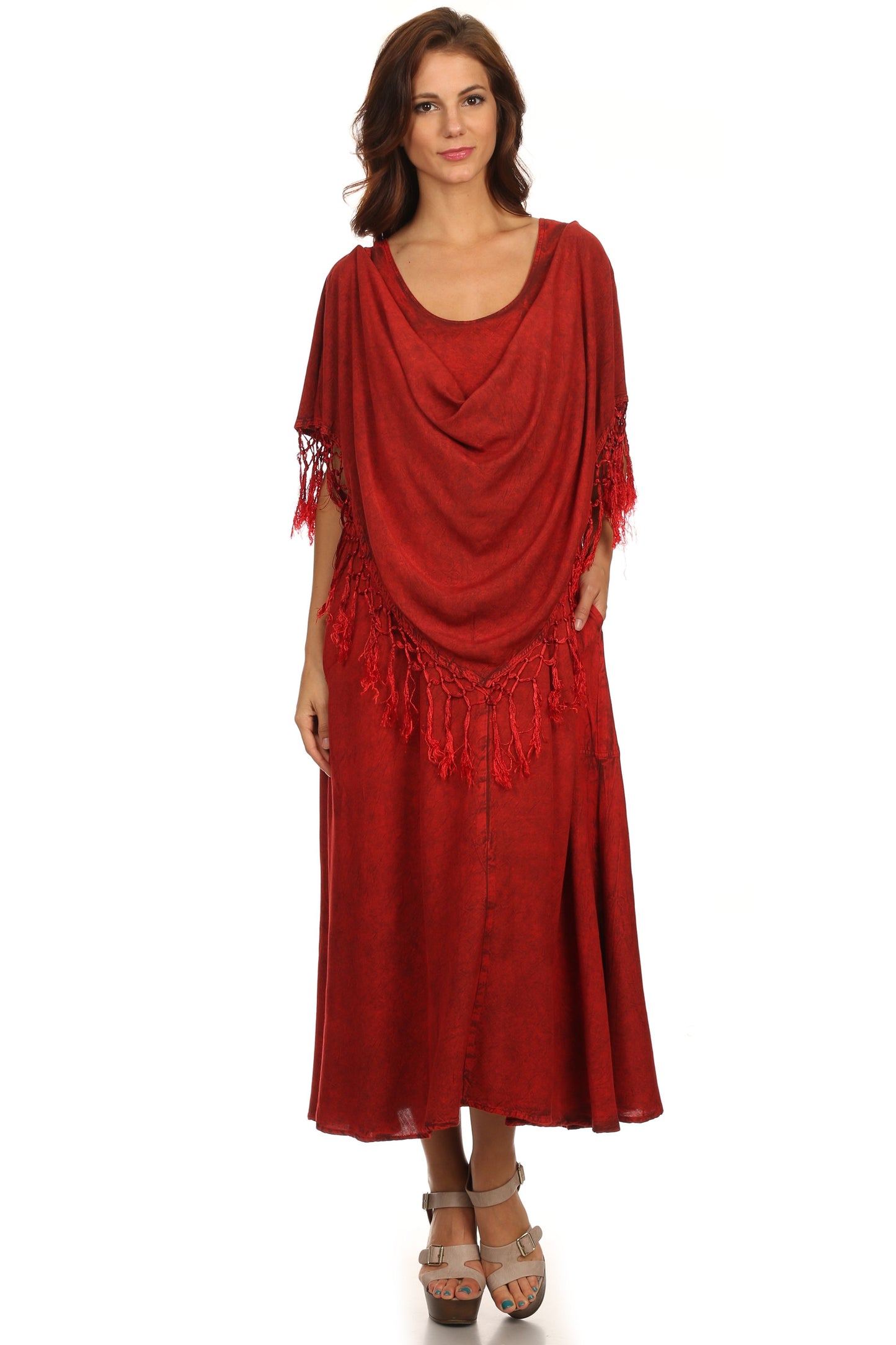 Sakkas Emma Relaxed Fit Scoop Neck Double Layered with Fringe Tank Dress - Concordia Style Boutique
