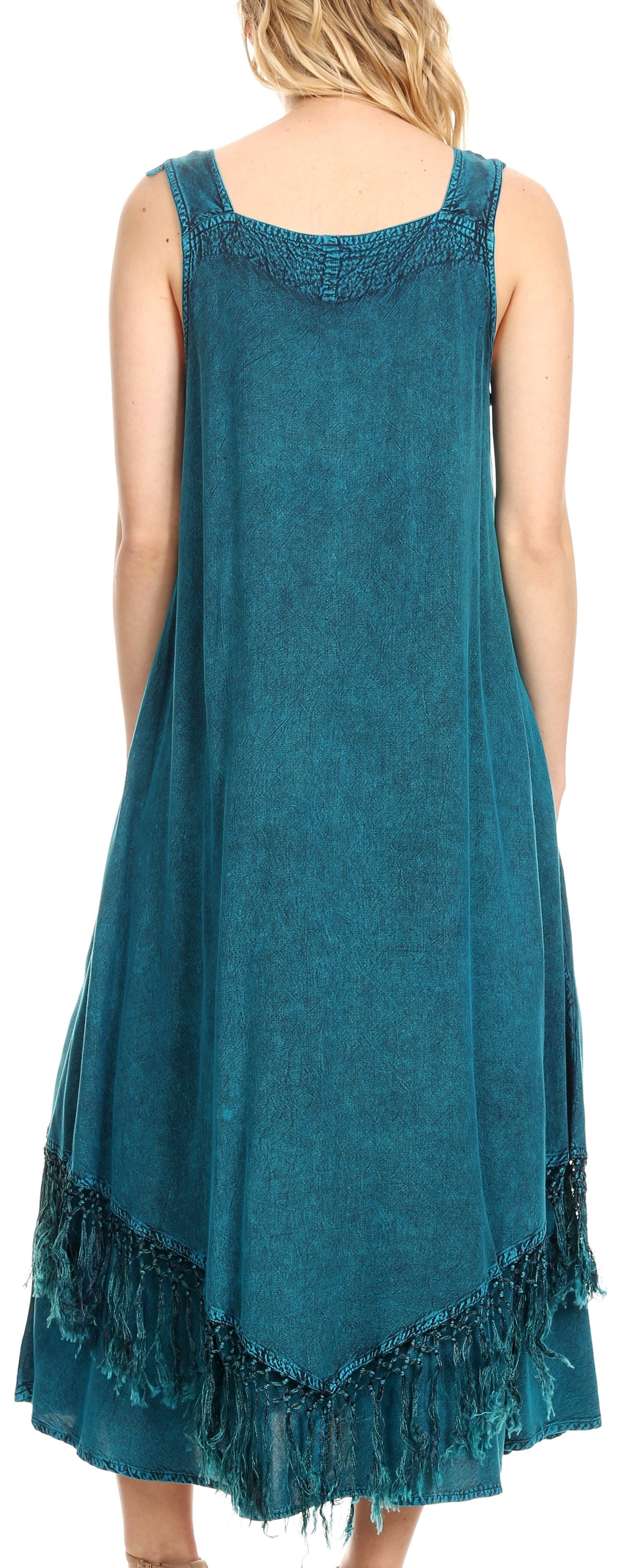 Sakkas Emma Relaxed Fit Scoop Neck Double Layered with Fringe Tank Dress - Concordia Style Boutique