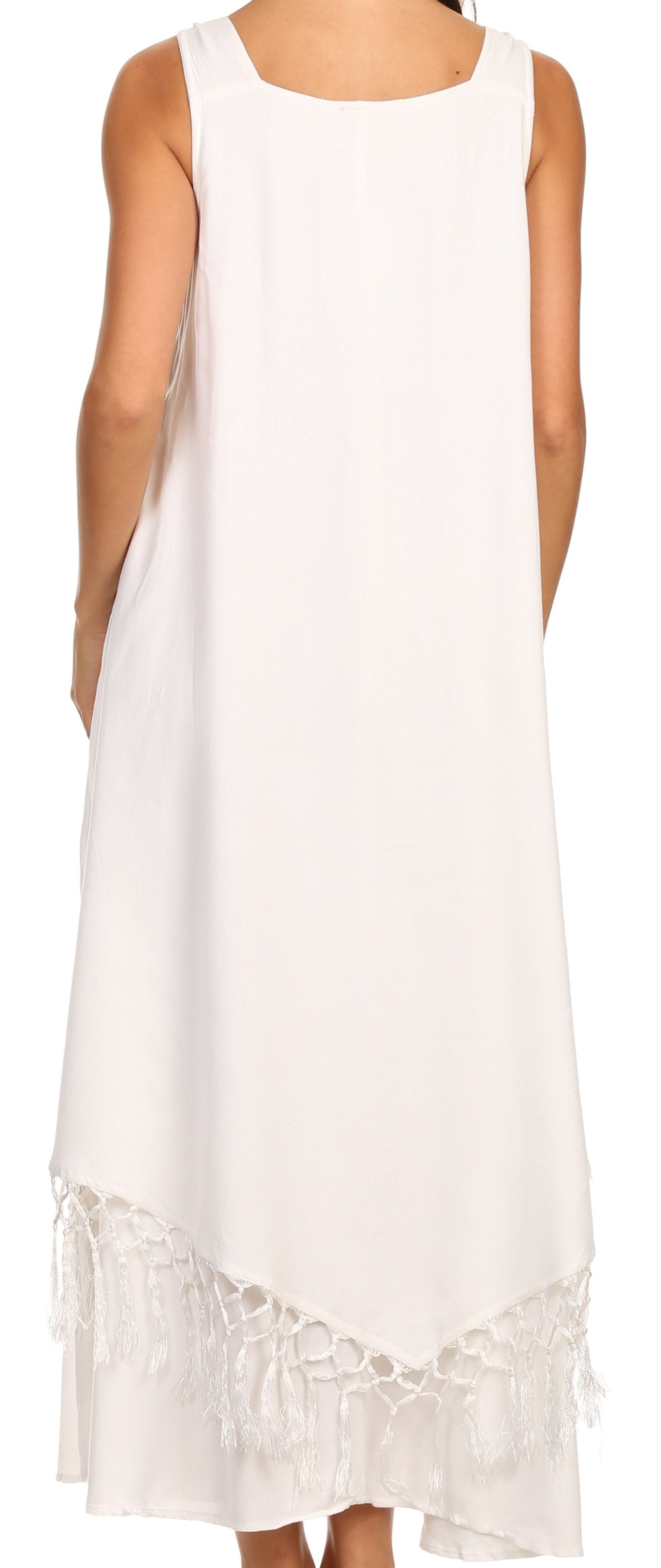 Sakkas Emma Relaxed Fit Scoop Neck Double Layered with Fringe Tank Dress - Concordia Style Boutique