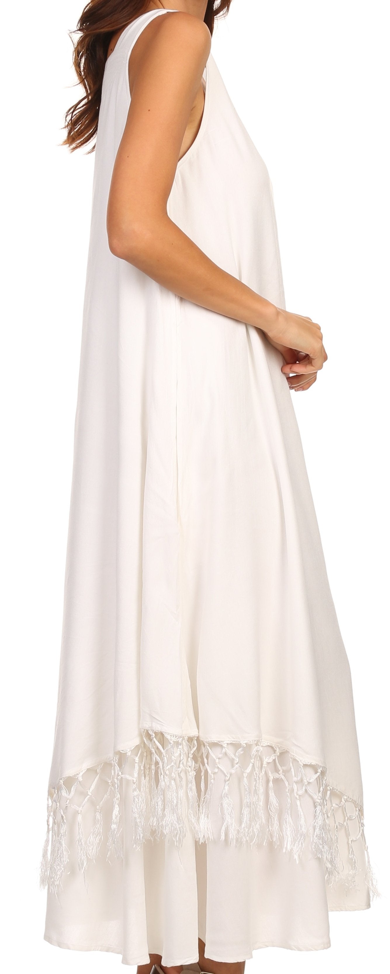 Sakkas Emma Relaxed Fit Scoop Neck Double Layered with Fringe Tank Dress - Concordia Style Boutique