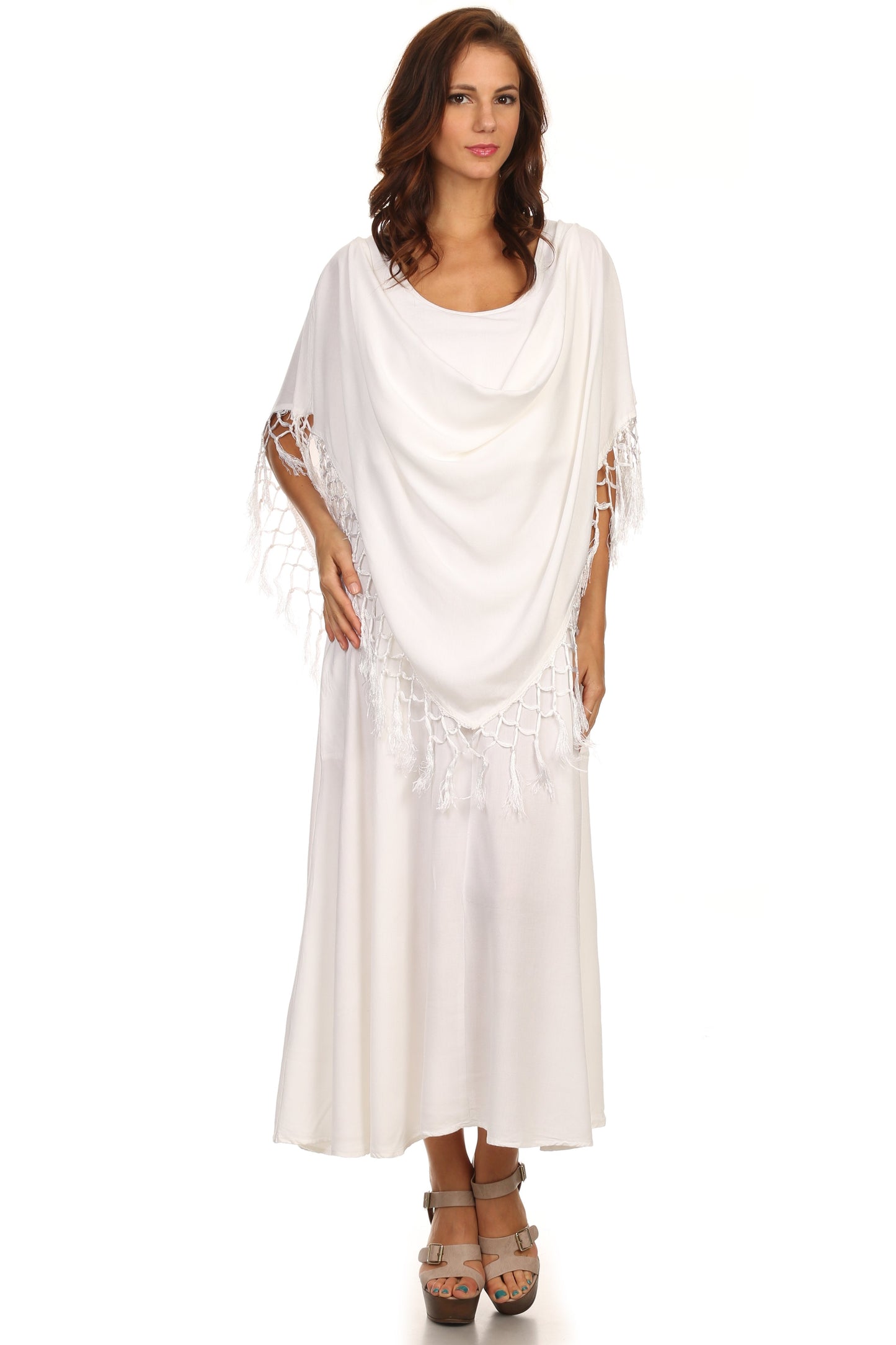 Sakkas Emma Relaxed Fit Scoop Neck Double Layered with Fringe Tank Dress - Concordia Style Boutique