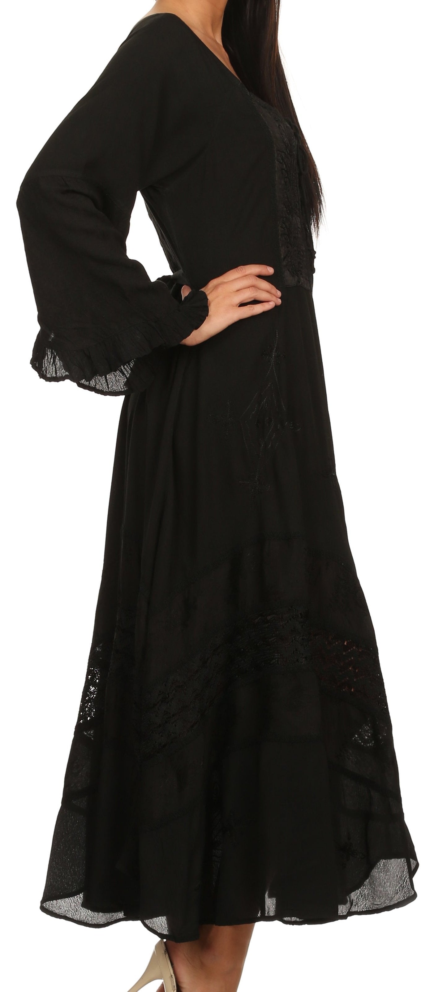 Sakkas Mirabel Stonewashed Corset Style Floral Emboridery Kimono Sleeve Dress - Concordia Style Boutique