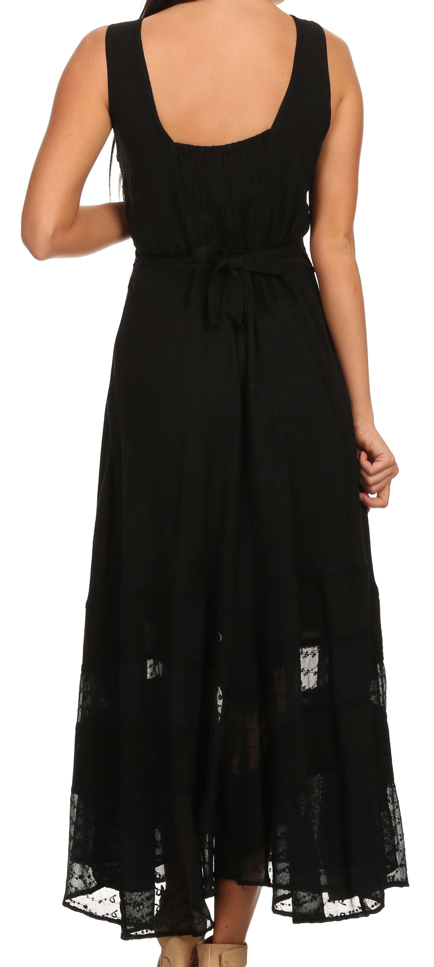 Sakkas Zendaya Stonewashed Rayon Embroidered Floral Vine Sleeveless V-neck Dress - Concordia Style Boutique