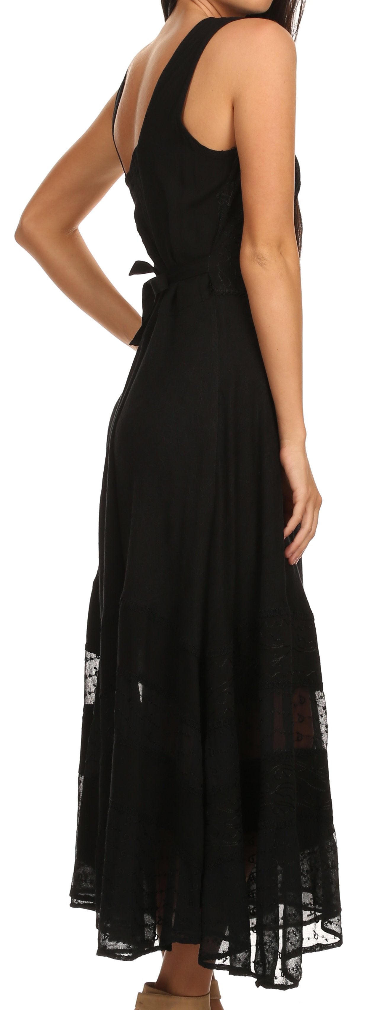 Sakkas Zendaya Stonewashed Rayon Embroidered Floral Vine Sleeveless V-neck Dress - Concordia Style Boutique