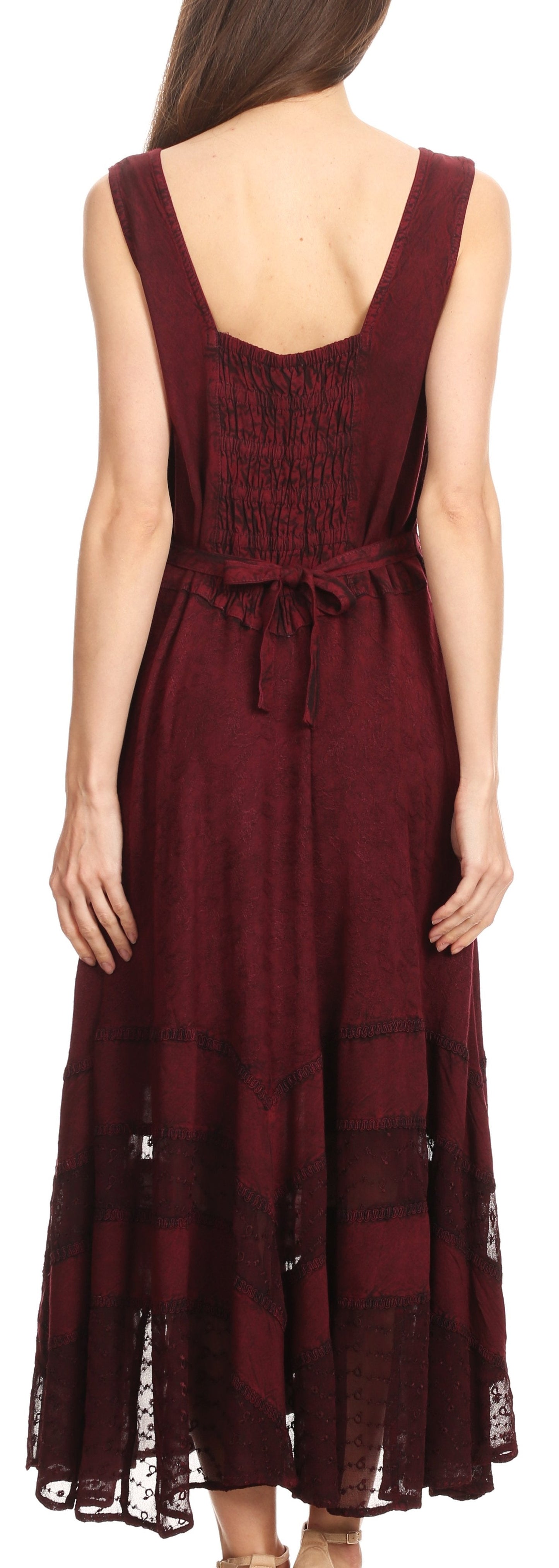 Sakkas Zendaya Stonewashed Rayon Embroidered Floral Vine Sleeveless V-neck Dress - Concordia Style Boutique