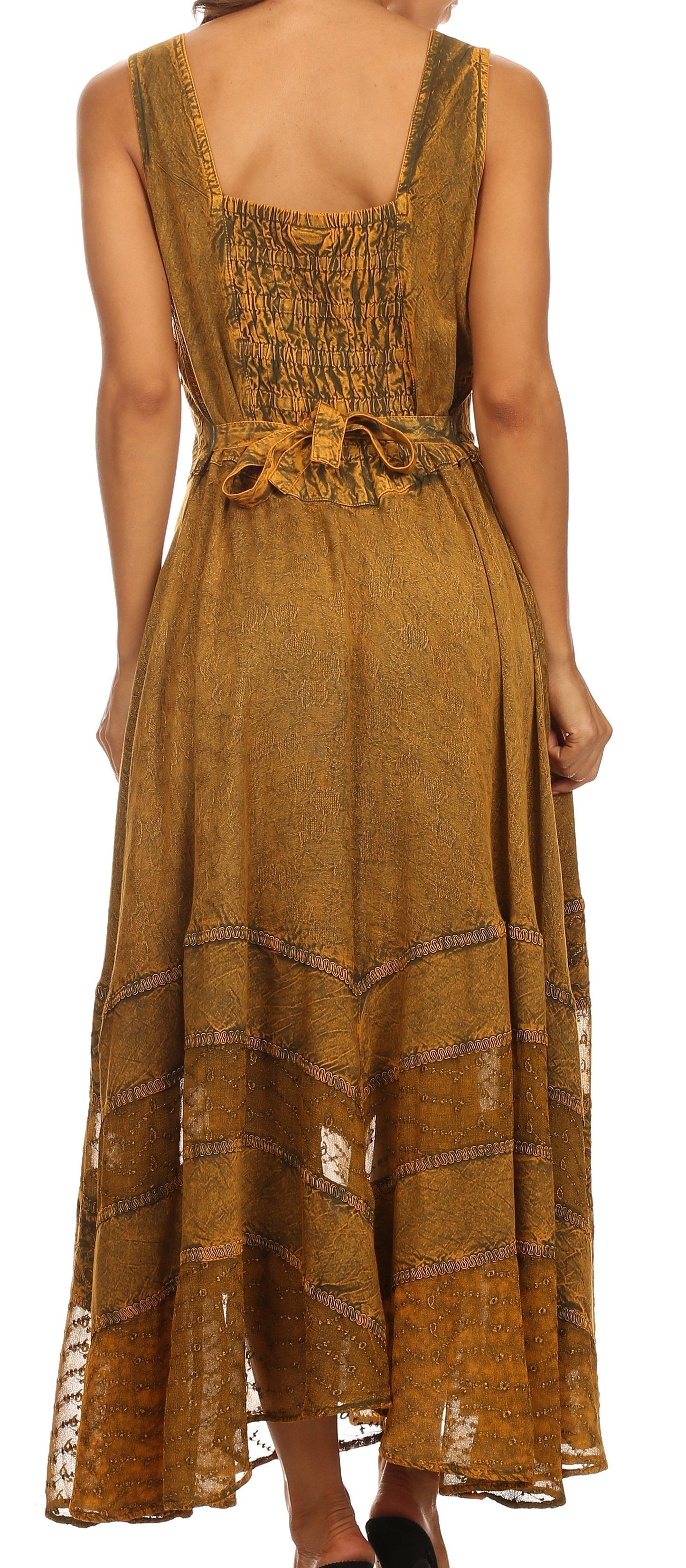 Sakkas Zendaya Stonewashed Rayon Embroidered Floral Vine Sleeveless V-neck Dress - Concordia Style Boutique