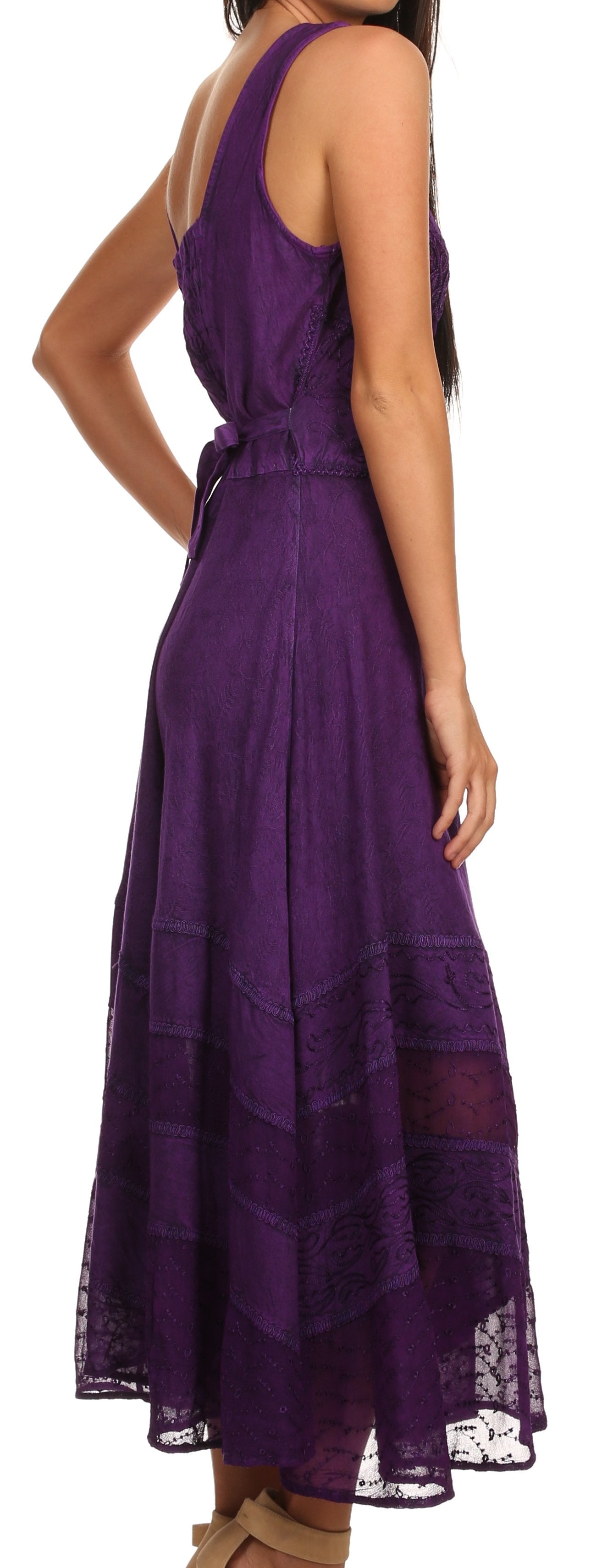 Sakkas Zendaya Stonewashed Rayon Embroidered Floral Vine Sleeveless V-neck Dress - Concordia Style Boutique
