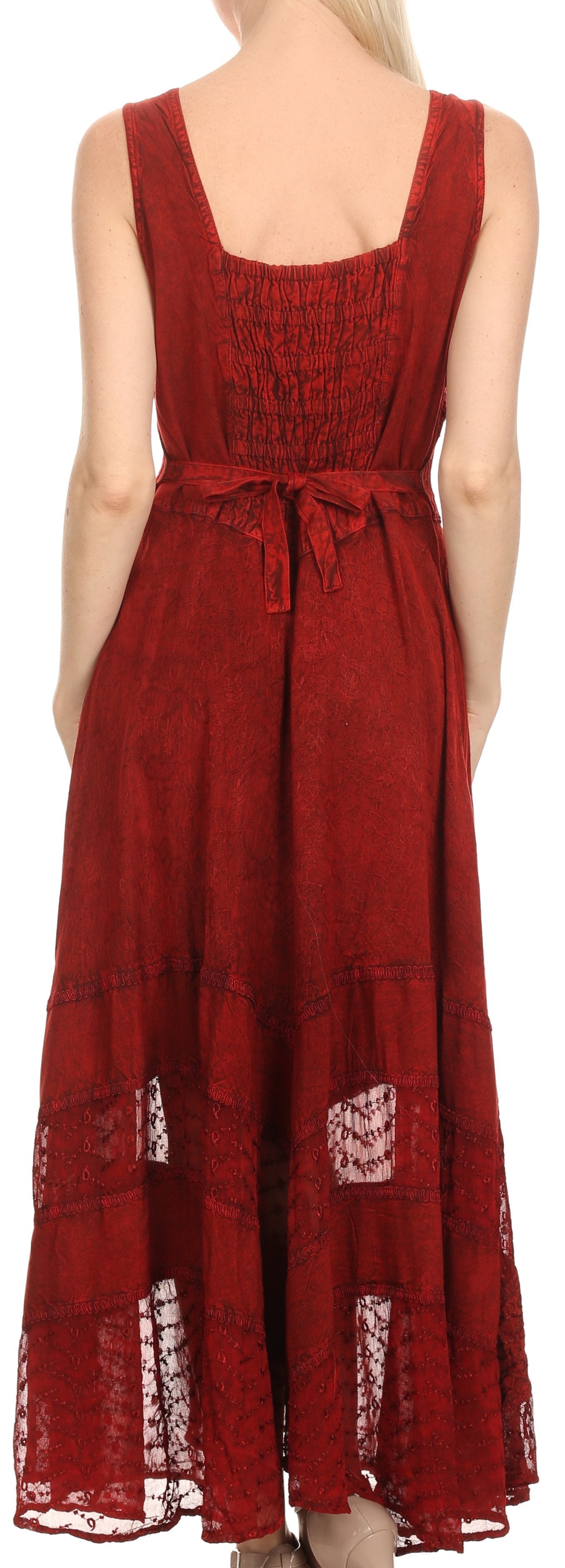 Sakkas Zendaya Stonewashed Rayon Embroidered Floral Vine Sleeveless V-neck Dress - Concordia Style Boutique