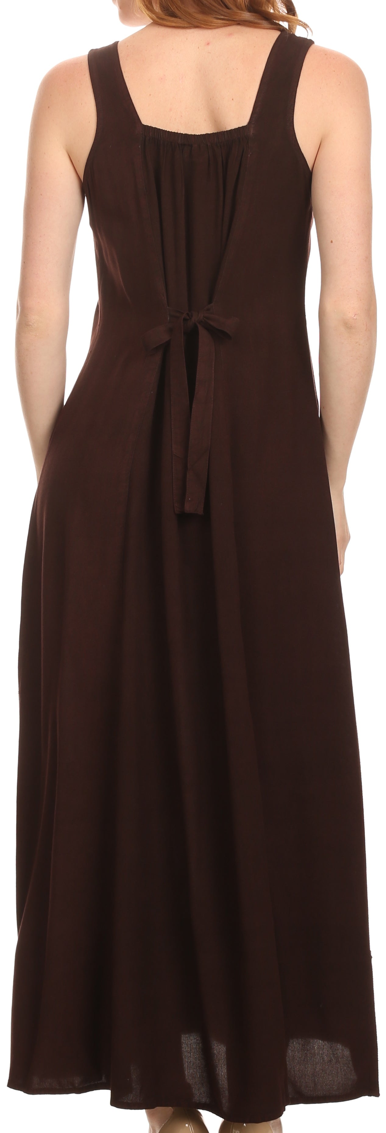 Sakkas Stella Long Tank Top Adjustable Caftan Corset Dress With Embroidery - Concordia Style Boutique