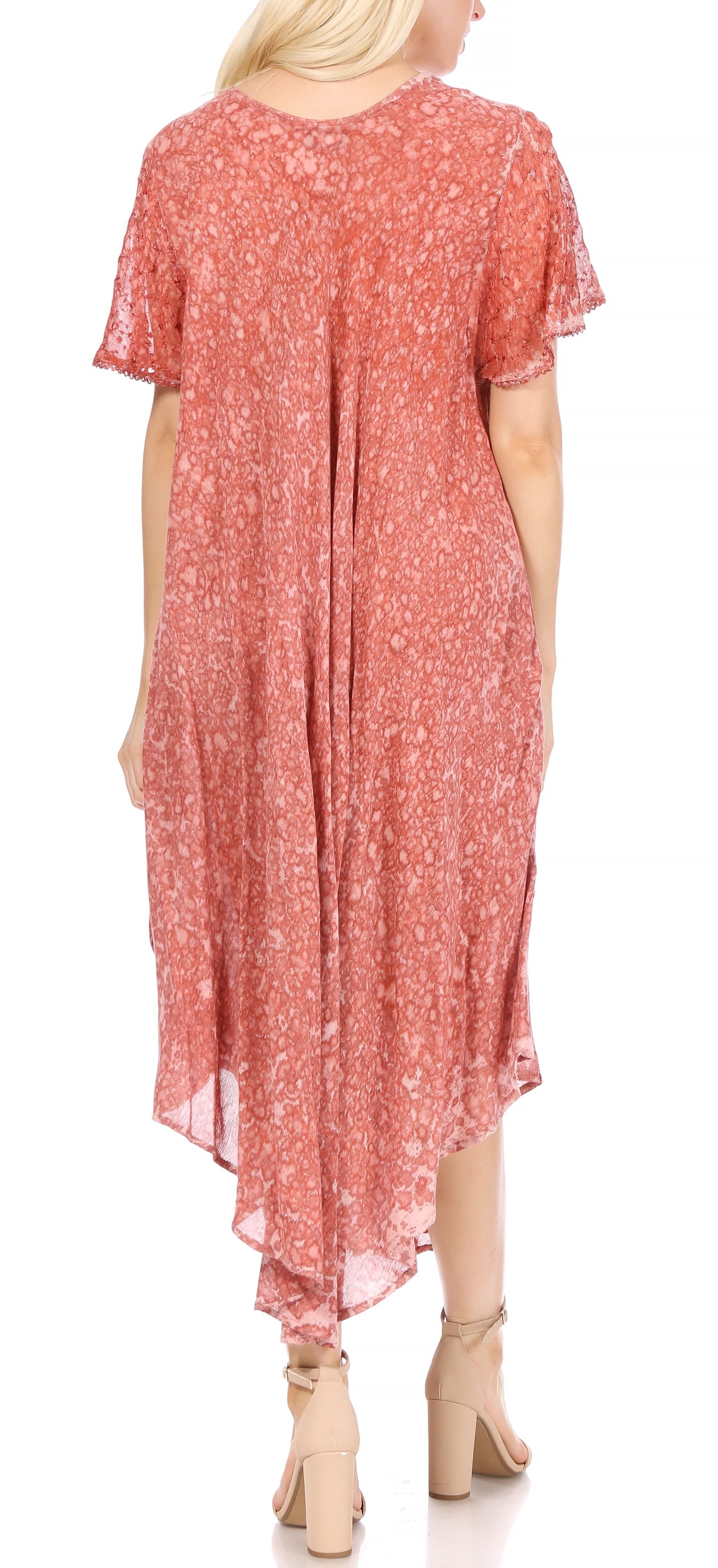 Sakkas Lila Freckled Dyed Cap Sleeve Scoopneck Long Caftan Dress / Cover Up - Concordia Style Boutique