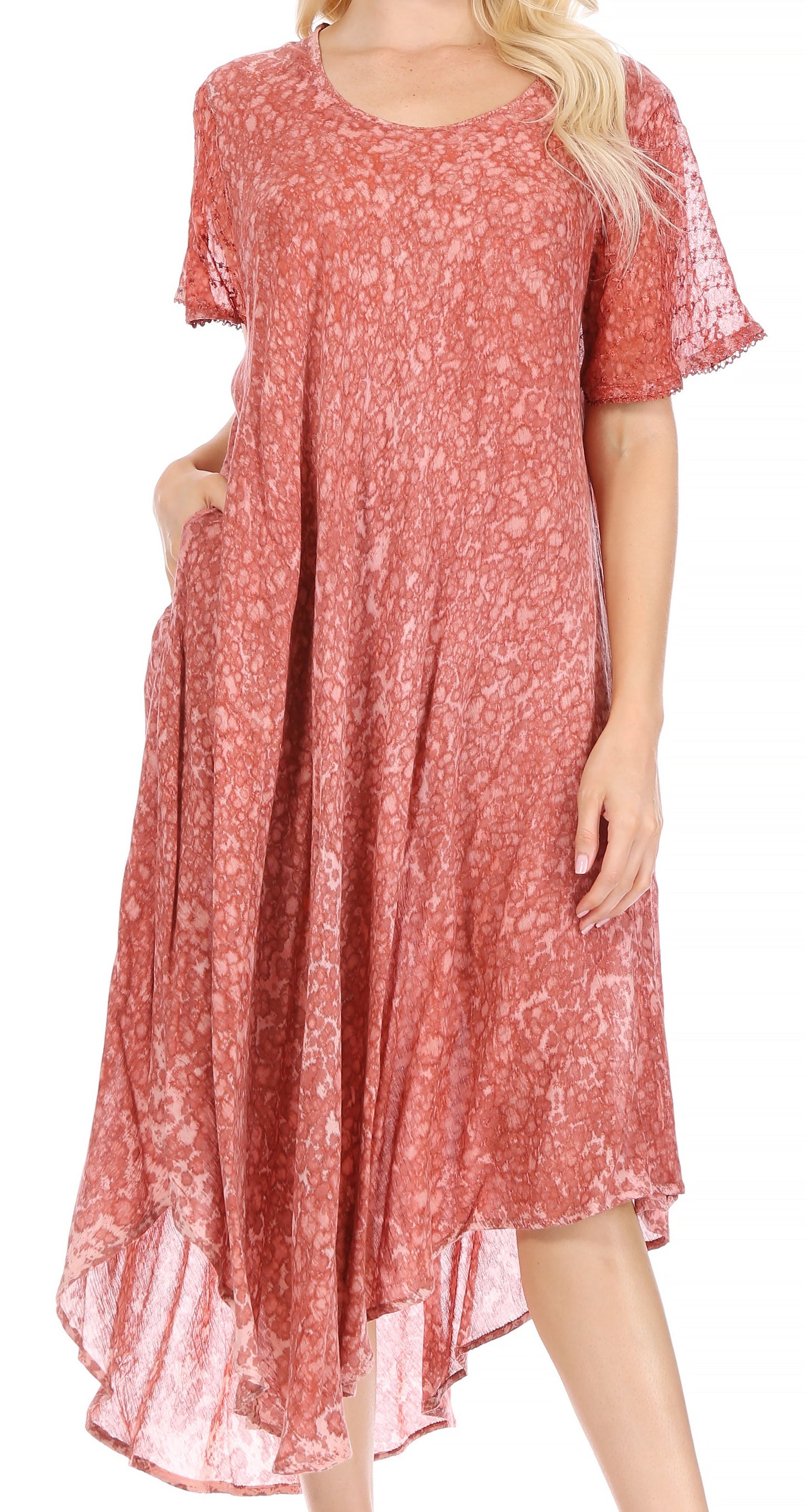 Sakkas Lila Freckled Dyed Cap Sleeve Scoopneck Long Caftan Dress / Cover Up - Concordia Style Boutique