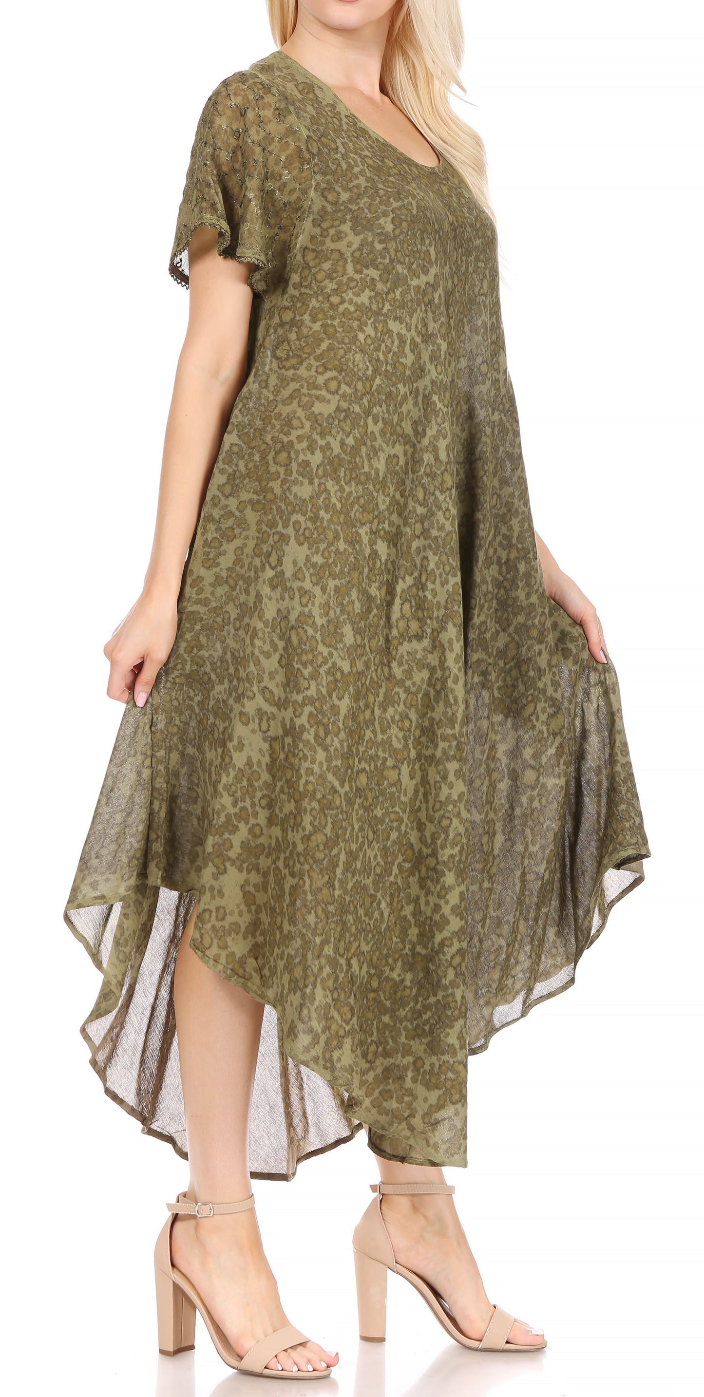 Sakkas Lila Freckled Dyed Cap Sleeve Scoopneck Long Caftan Dress / Cover Up - Concordia Style Boutique