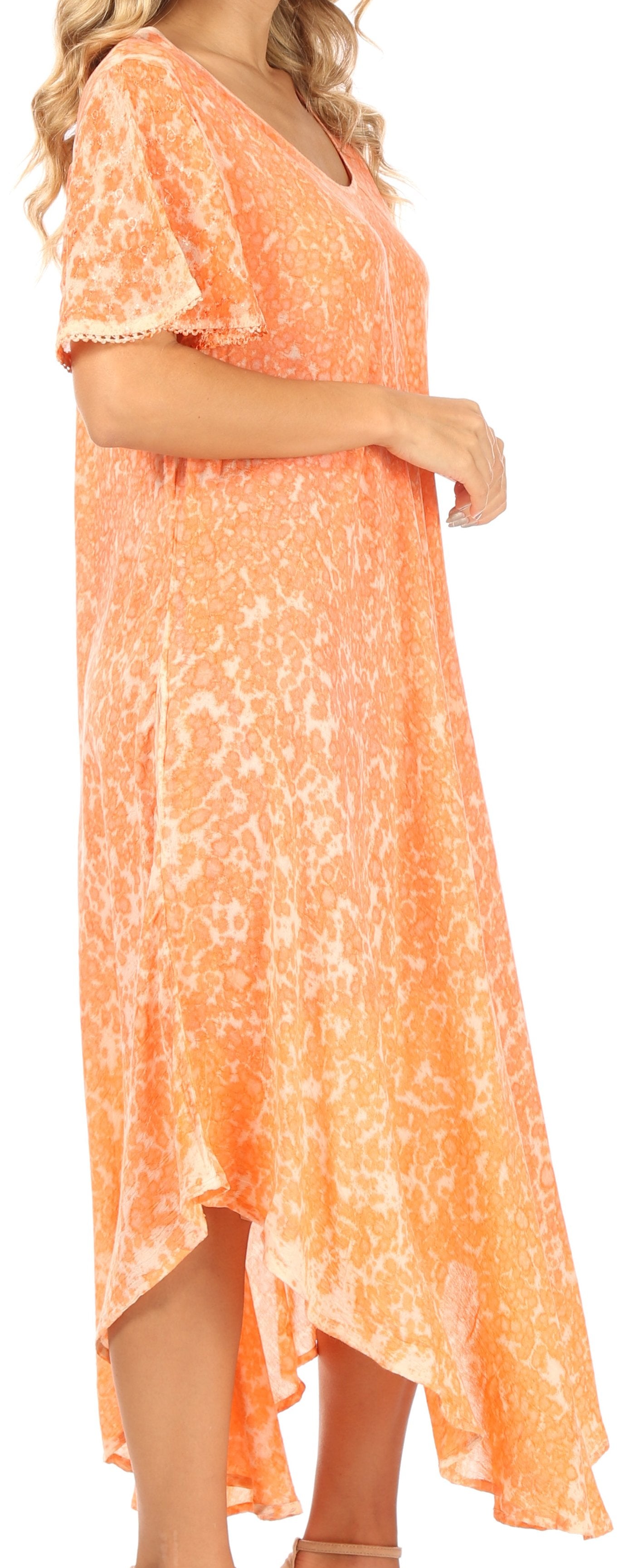 Sakkas Lila Freckled Dyed Cap Sleeve Scoopneck Long Caftan Dress / Cover Up - Concordia Style Boutique