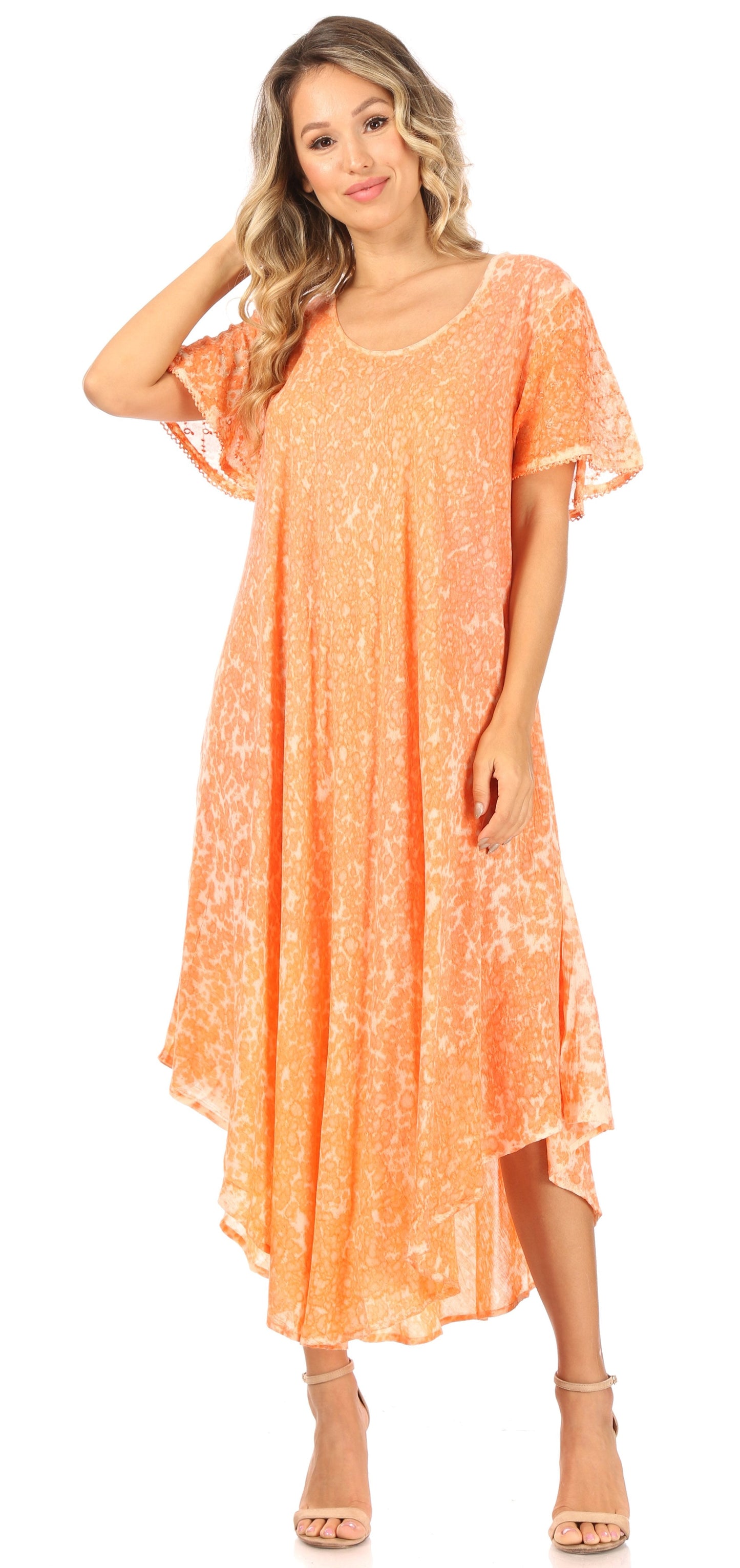 Sakkas Lila Freckled Dyed Cap Sleeve Scoopneck Long Caftan Dress / Cover Up - Concordia Style Boutique