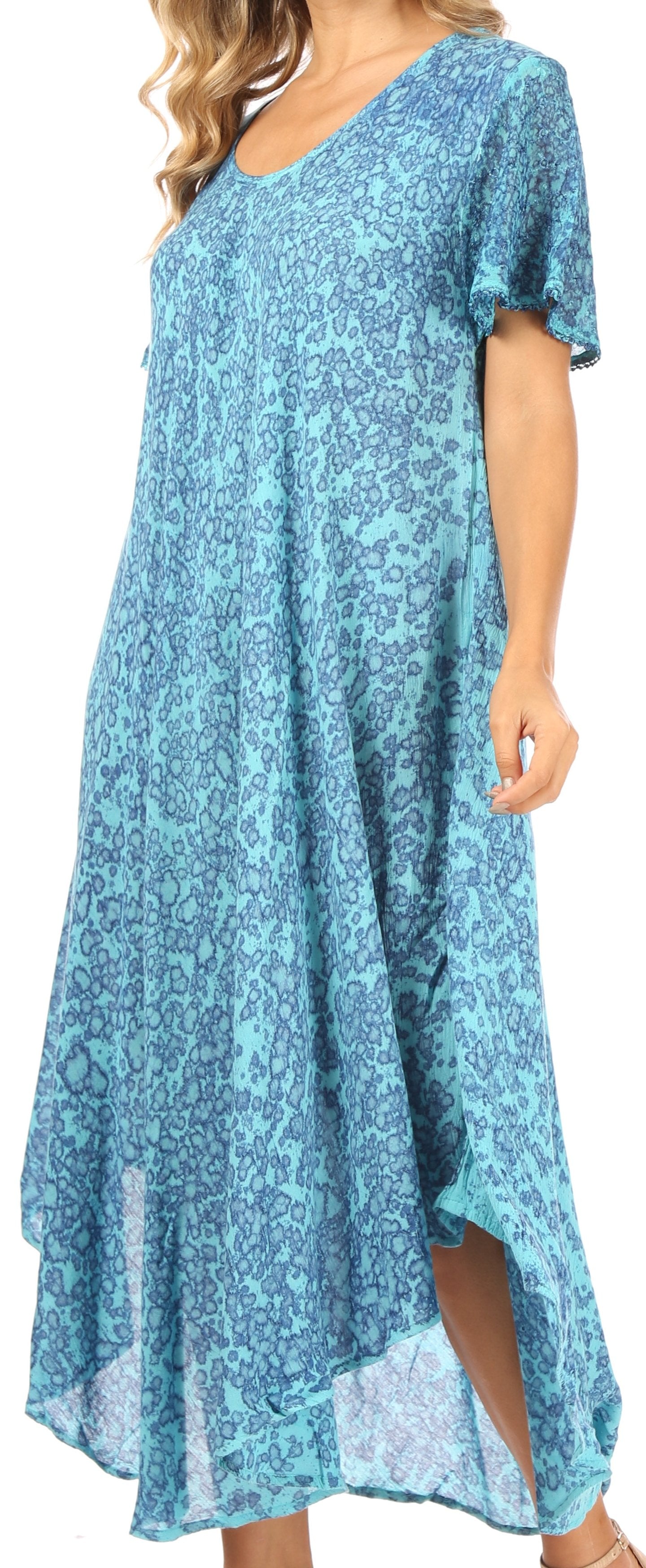 Sakkas Lila Freckled Dyed Cap Sleeve Scoopneck Long Caftan Dress / Cover Up - Concordia Style Boutique