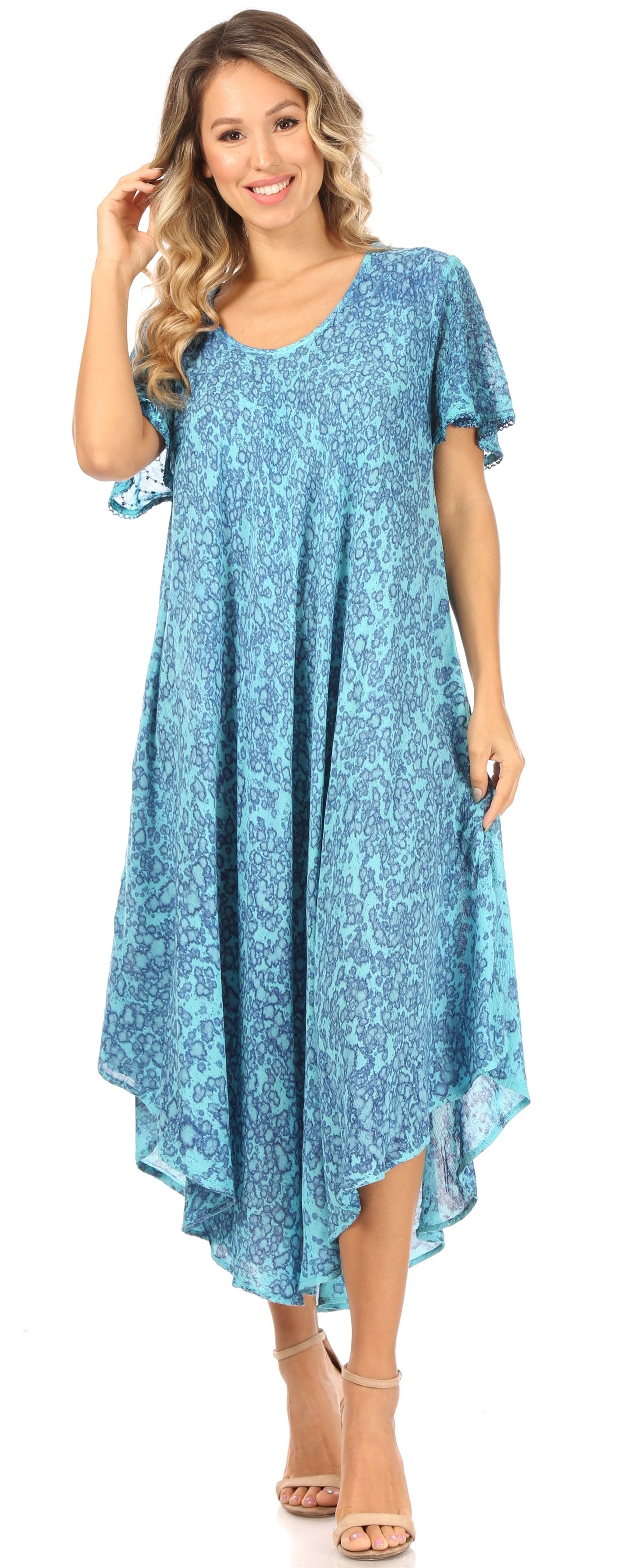 Sakkas Lila Freckled Dyed Cap Sleeve Scoopneck Long Caftan Dress / Cover Up - Concordia Style Boutique