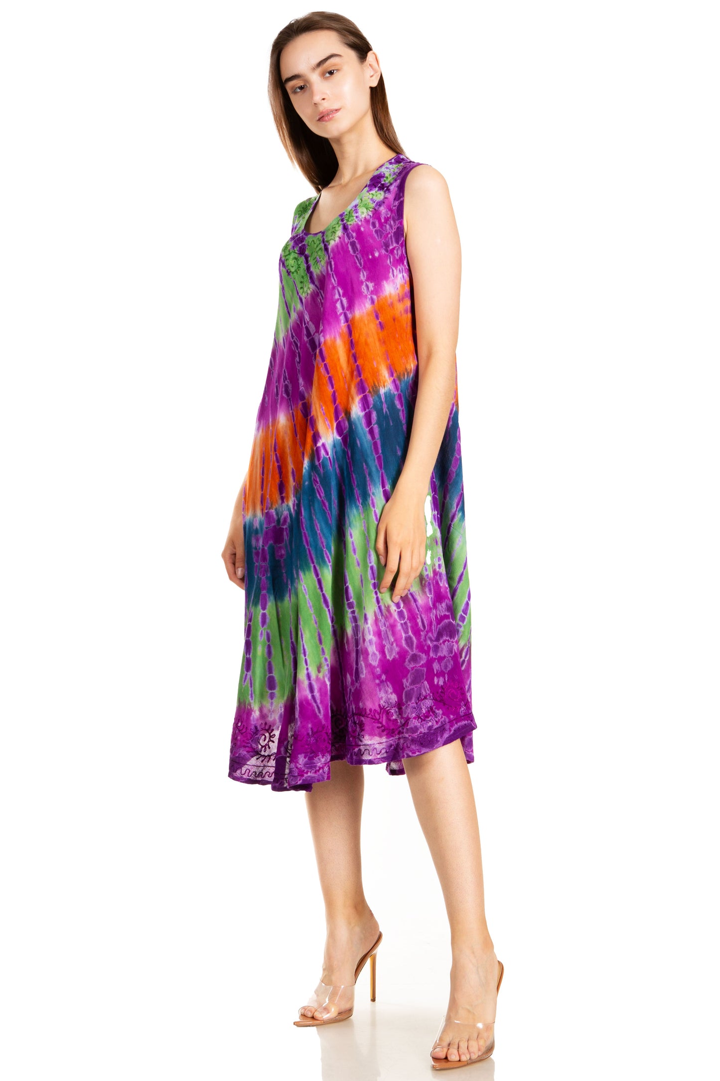 Sakkas Nora Sleeveless Embroidered Short Tie Dye Caftan Dress / Cover Up - Concordia Style Boutique