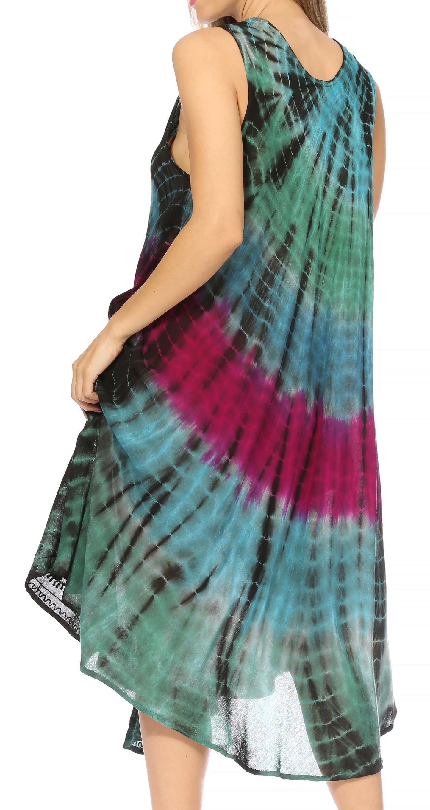 Sakkas Nora Sleeveless Embroidered Short Tie Dye Caftan Dress / Cover Up - Concordia Style Boutique