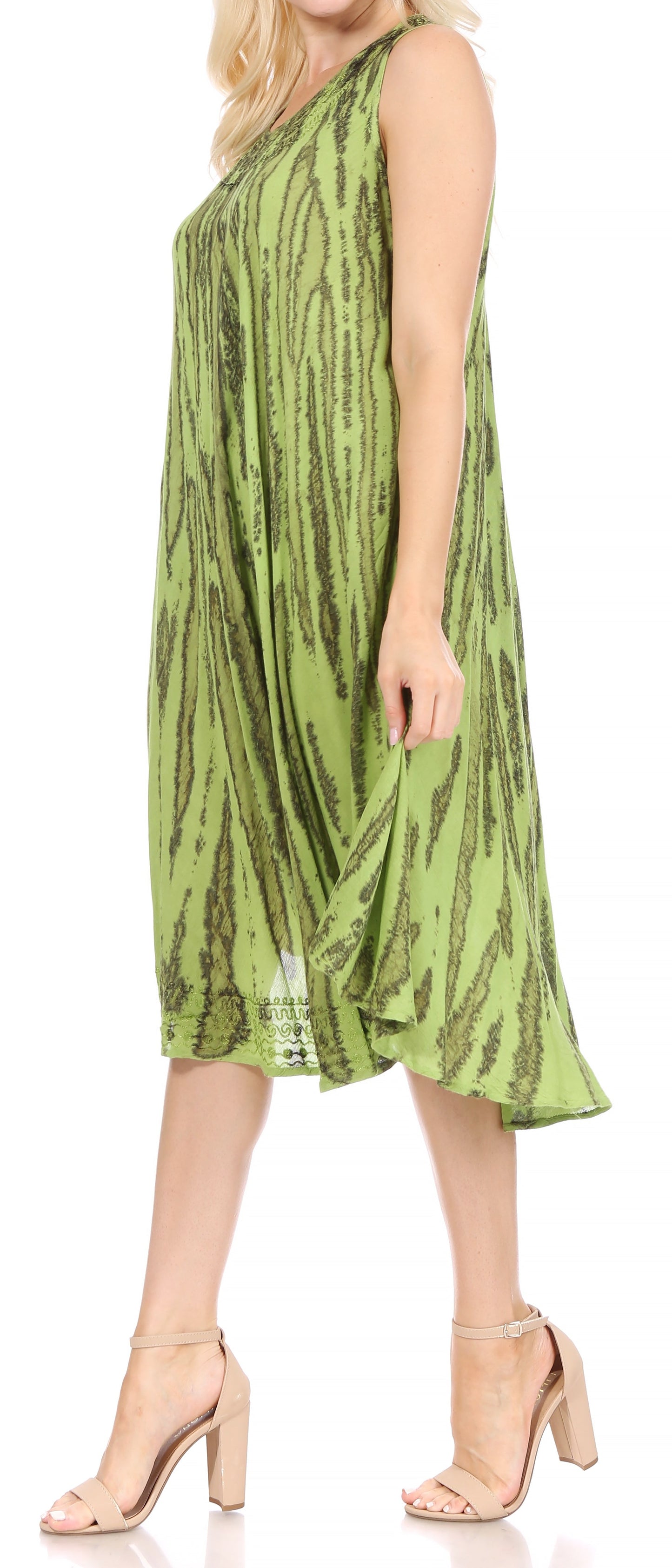 Sakkas Nora Sleeveless Embroidered Short Tie Dye Caftan Dress / Cover Up - Concordia Style Boutique