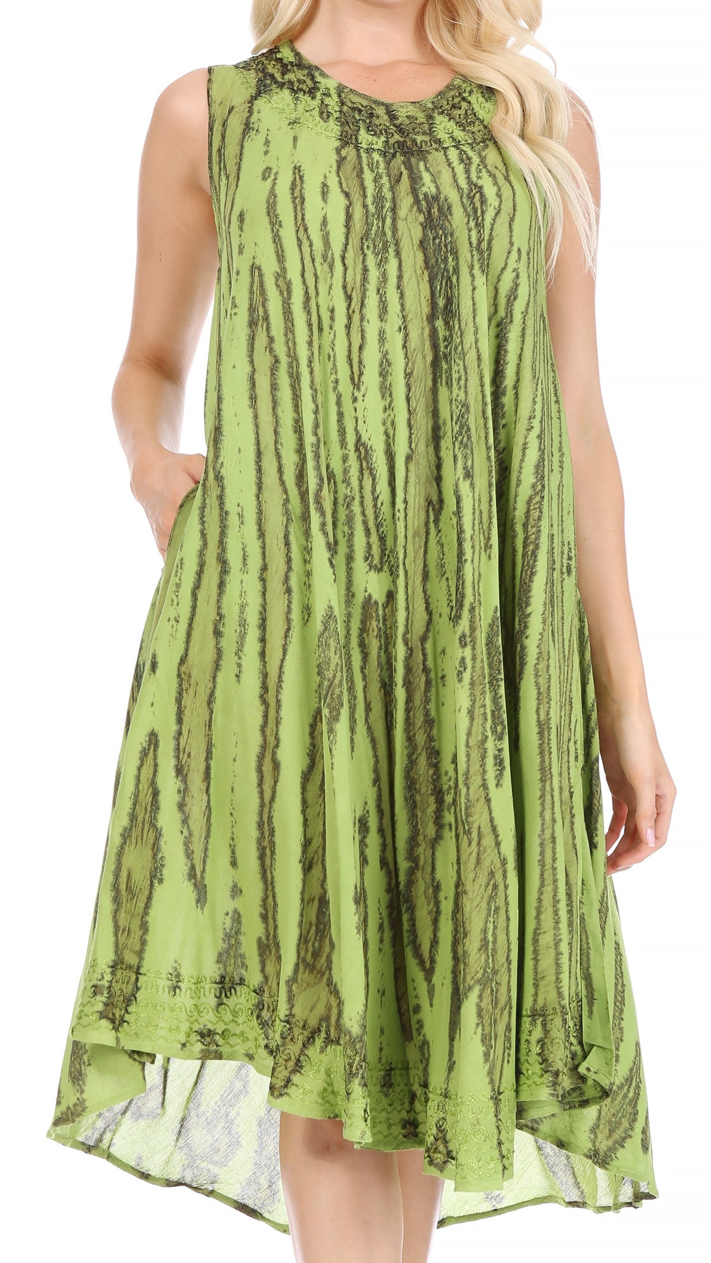 Sakkas Nora Sleeveless Embroidered Short Tie Dye Caftan Dress / Cover Up - Concordia Style Boutique