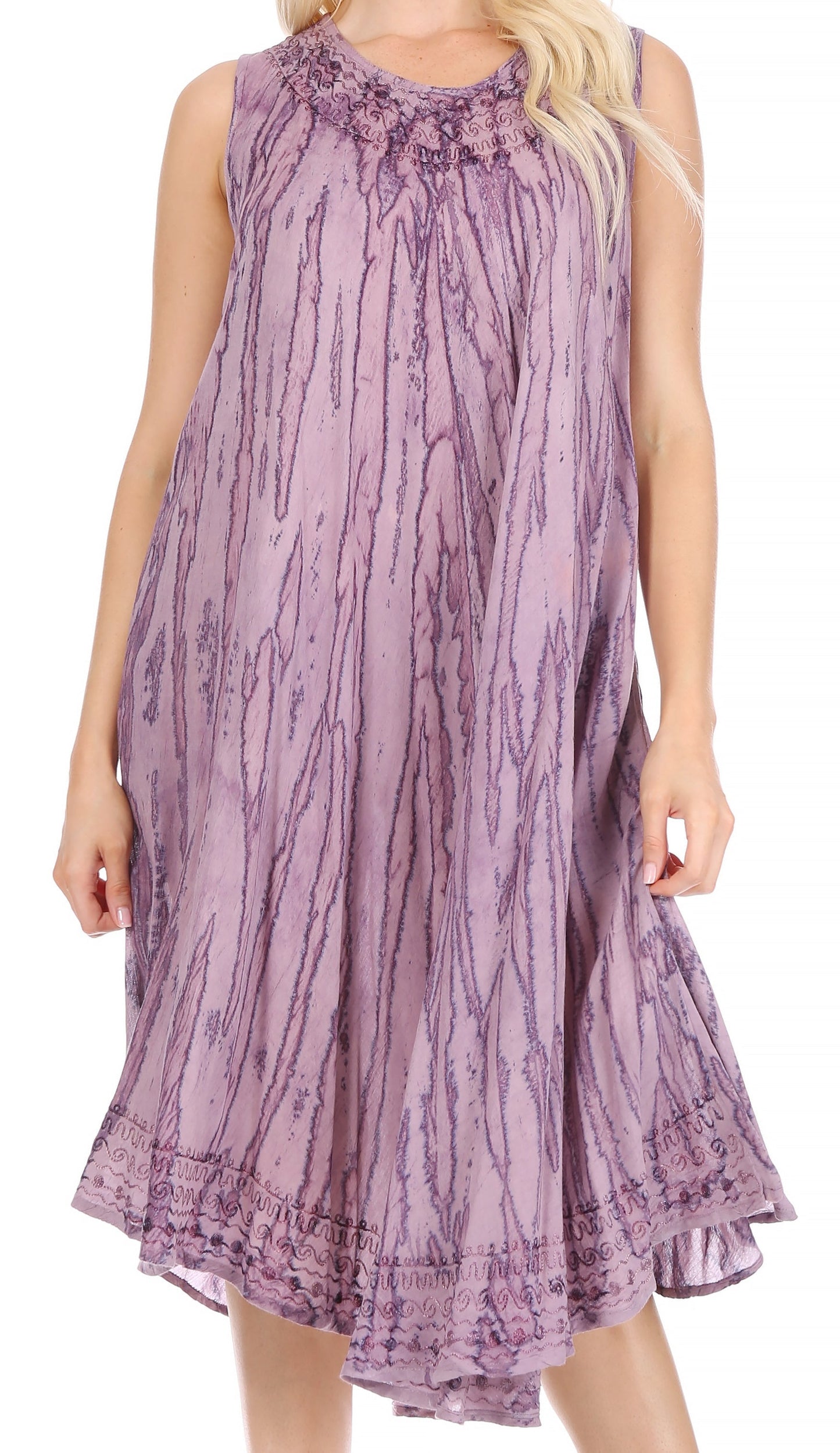 Sakkas Nora Sleeveless Embroidered Short Tie Dye Caftan Dress / Cover Up - Concordia Style Boutique