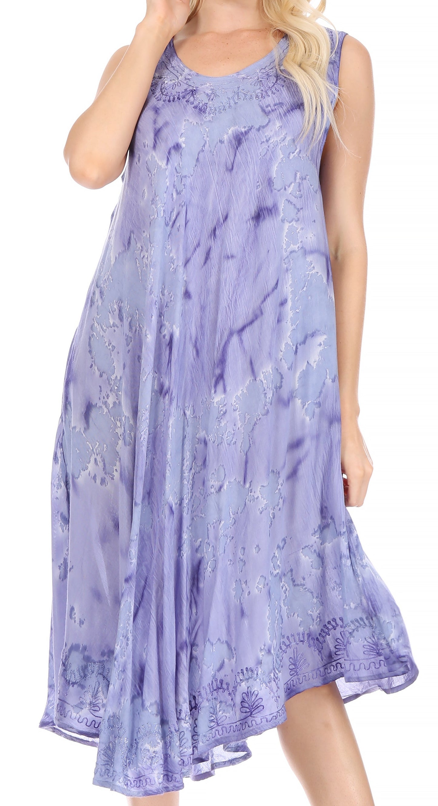 Sakkas Nora Sleeveless Embroidered Short Tie Dye Caftan Dress / Cover Up - Concordia Style Boutique