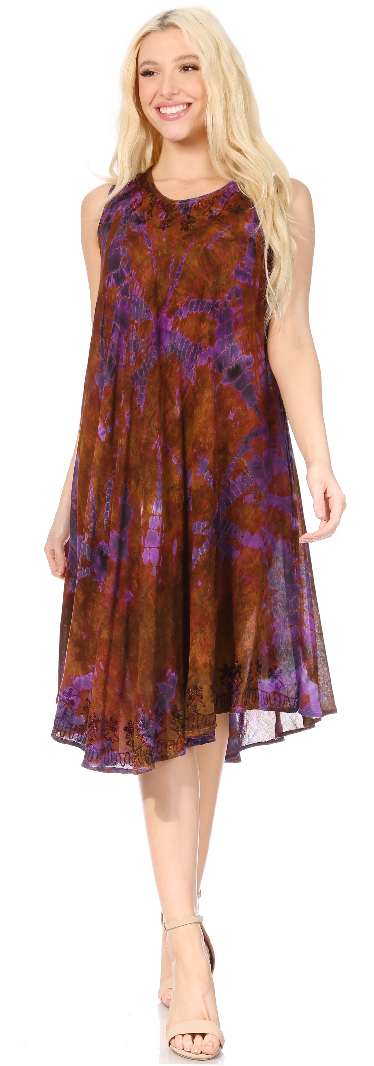 Sakkas Nora Sleeveless Embroidered Short Tie Dye Caftan Dress / Cover Up - Concordia Style Boutique