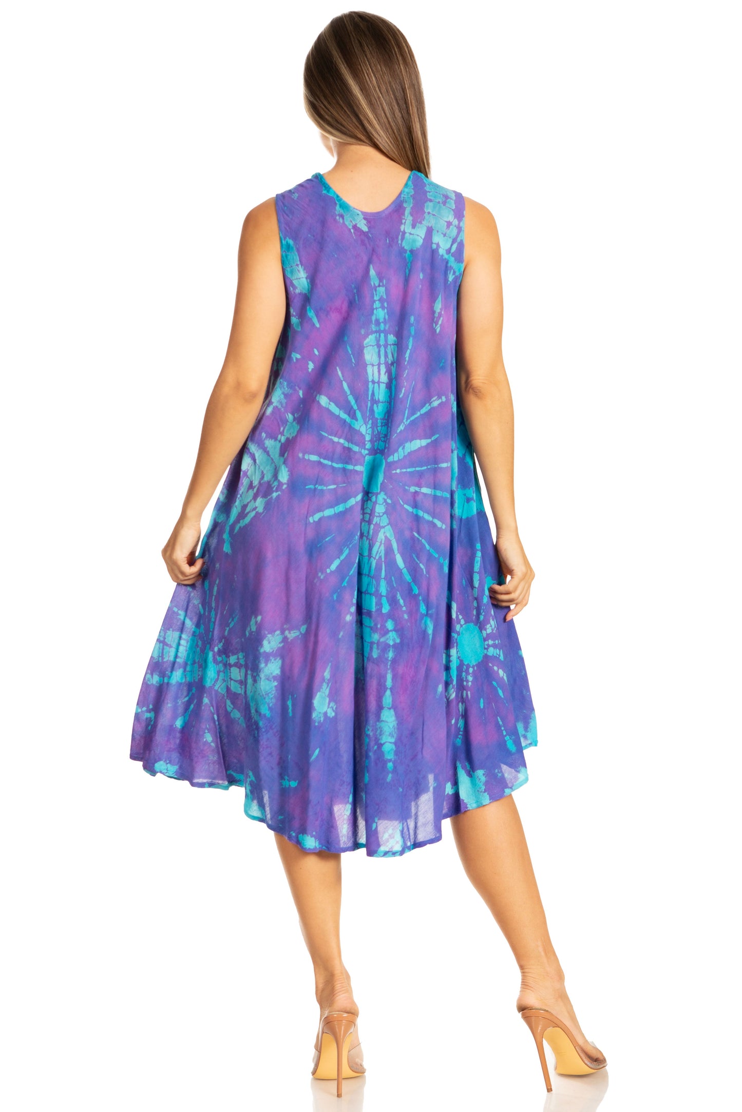 Sakkas Nora Sleeveless Embroidered Short Tie Dye Caftan Dress / Cover Up - Concordia Style Boutique