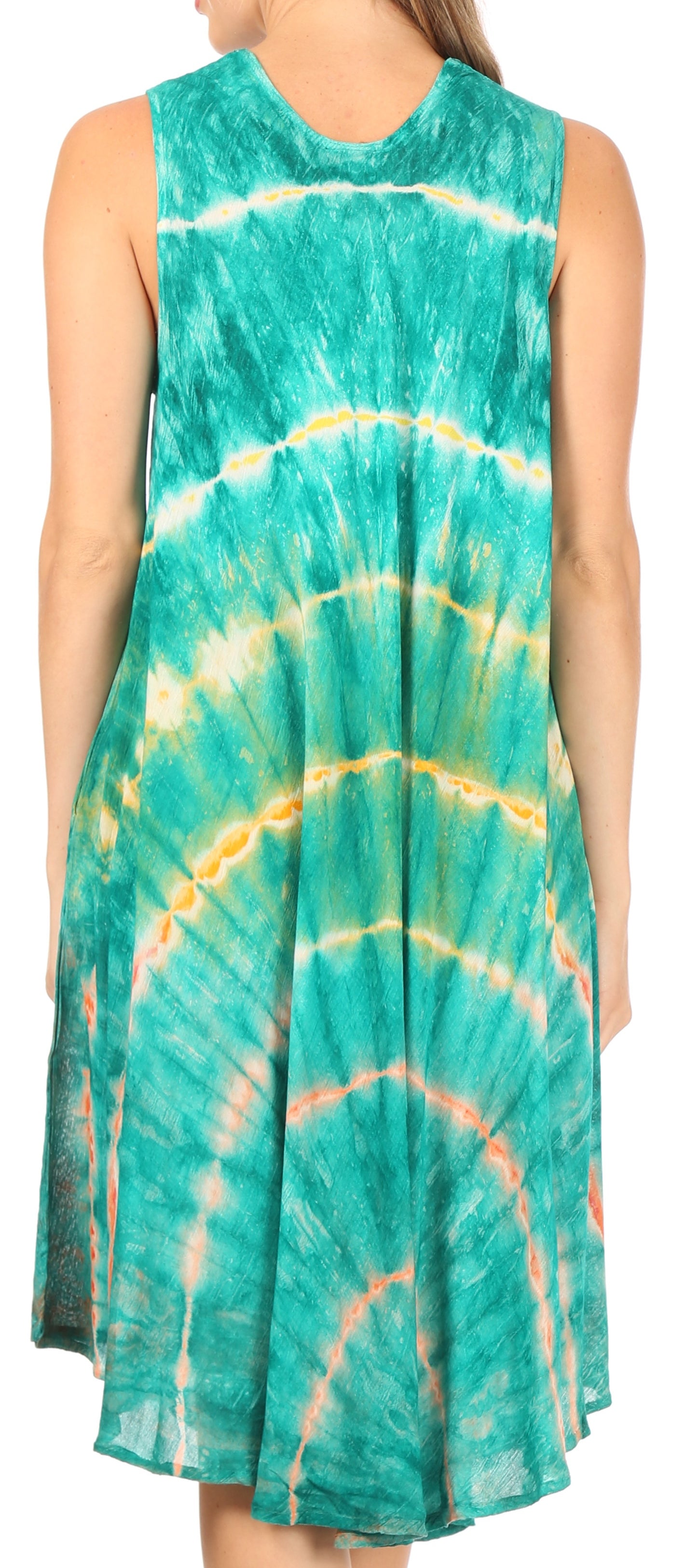 Sakkas Nora Sleeveless Embroidered Short Tie Dye Caftan Dress / Cover Up - Concordia Style Boutique