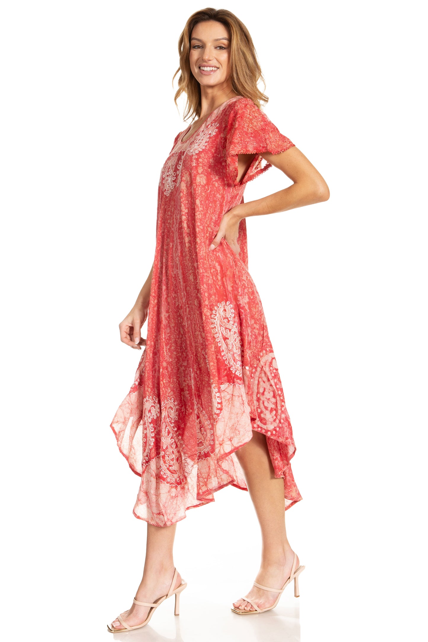 Sakkas Bree Long Embroidered Cap Sleeve Marbled Dress - Concordia Style Boutique