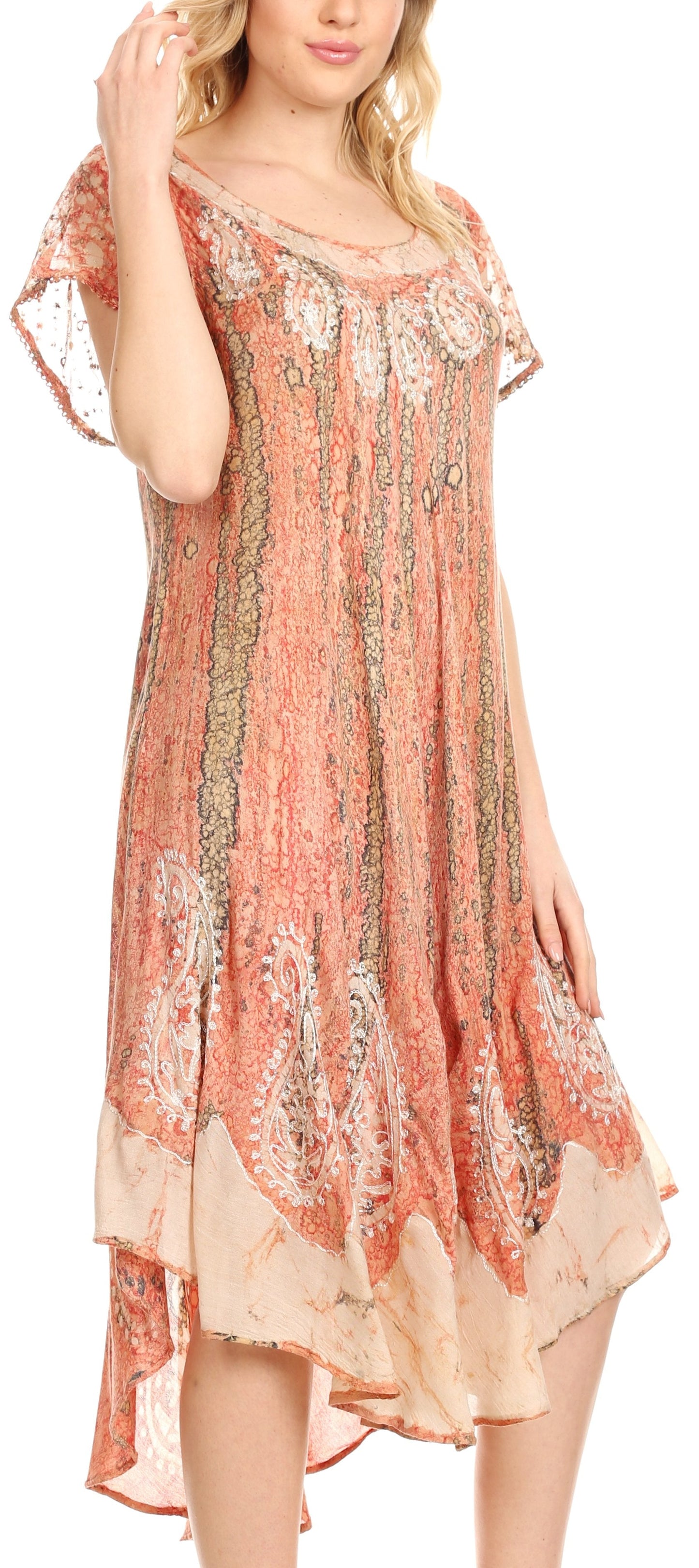 Sakkas Bree Long Embroidered Cap Sleeve Marbled Dress - Concordia Style Boutique