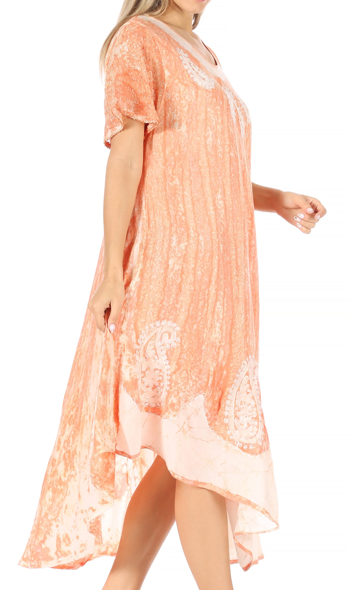 Sakkas Bree Long Embroidered Cap Sleeve Marbled Dress - Concordia Style Boutique