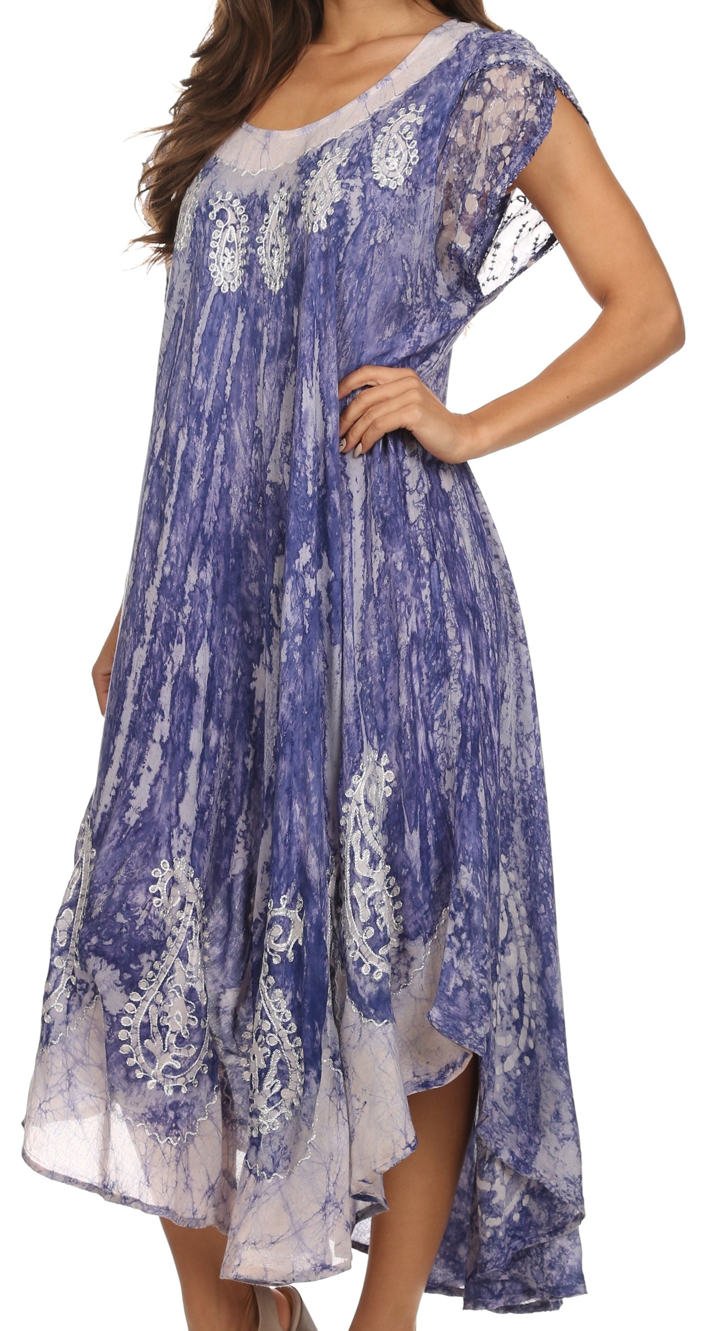 Sakkas Bree Long Embroidered Cap Sleeve Marbled Dress - Concordia Style Boutique