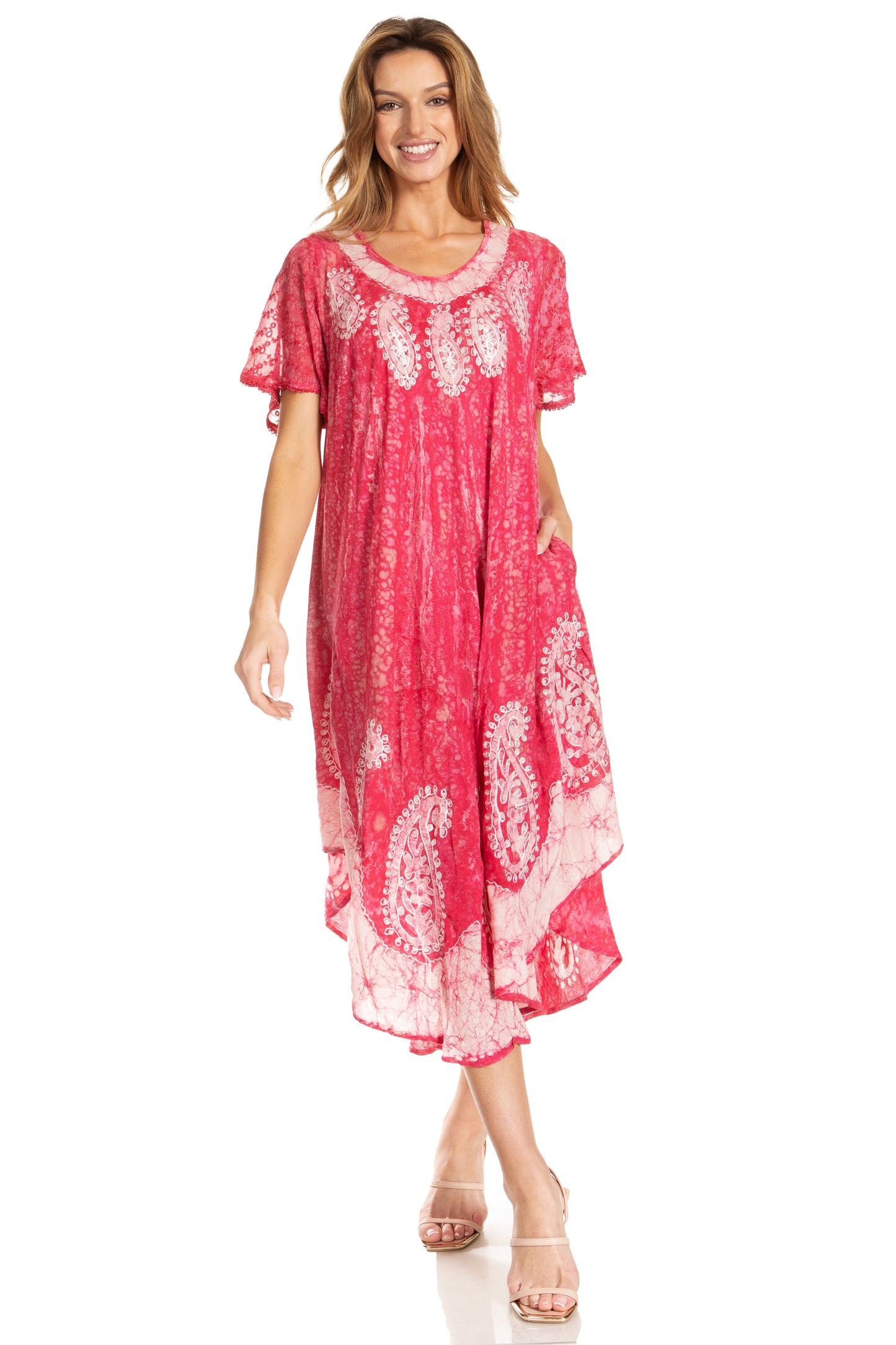 Sakkas Bree Long Embroidered Cap Sleeve Marbled Dress - Concordia Style Boutique