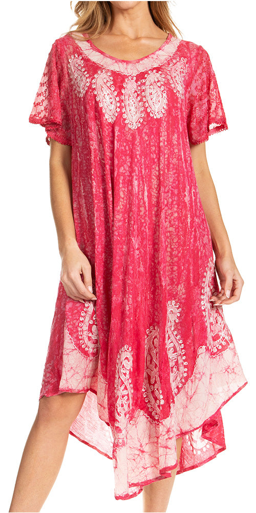 Sakkas Bree Long Embroidered Cap Sleeve Marbled Dress - Concordia Style Boutique