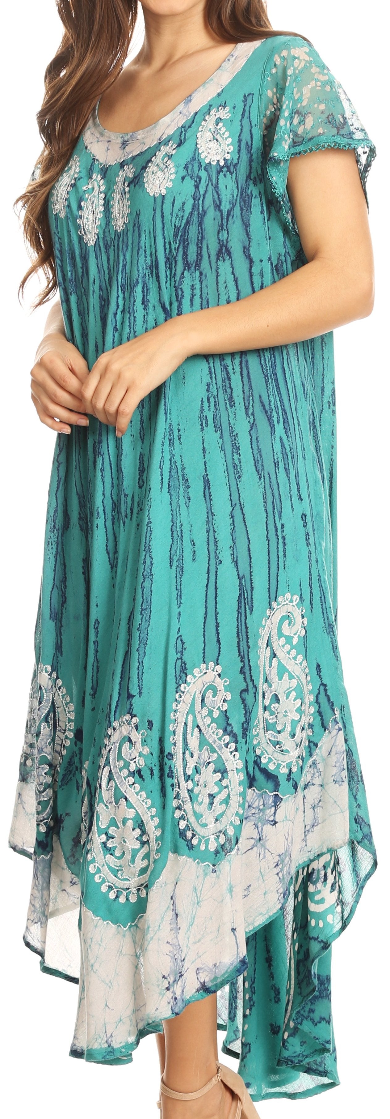 Sakkas Bree Long Embroidered Cap Sleeve Marbled Dress - Concordia Style Boutique