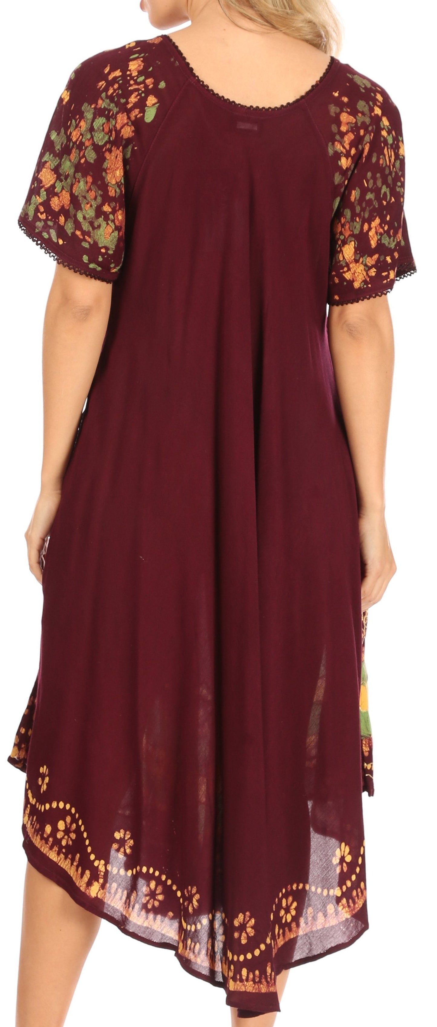 Sakkas Elisha Mid Length Batik Caftan Embroidered Cap Sleeves Floral Pattern - Concordia Style Boutique