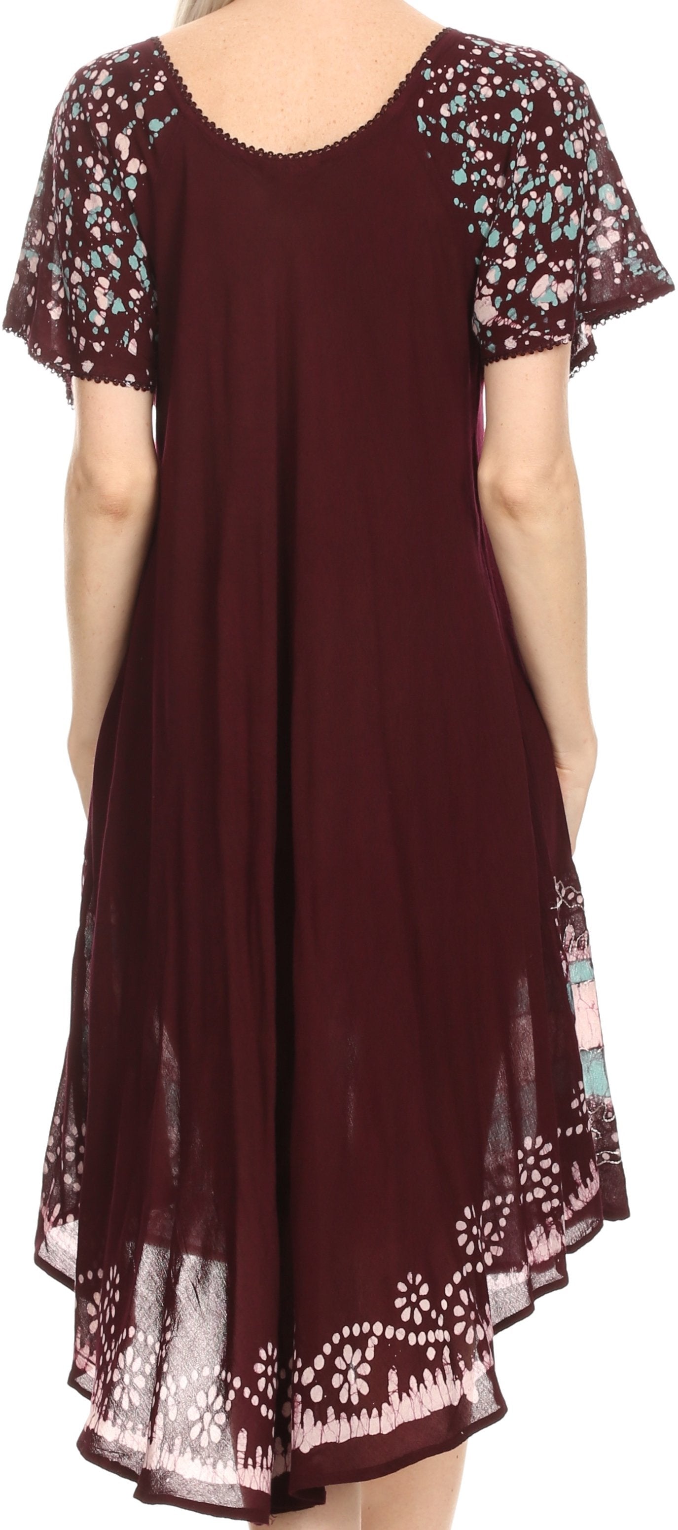 Sakkas Elisha Mid Length Batik Caftan Embroidered Cap Sleeves Floral Pattern - Concordia Style Boutique