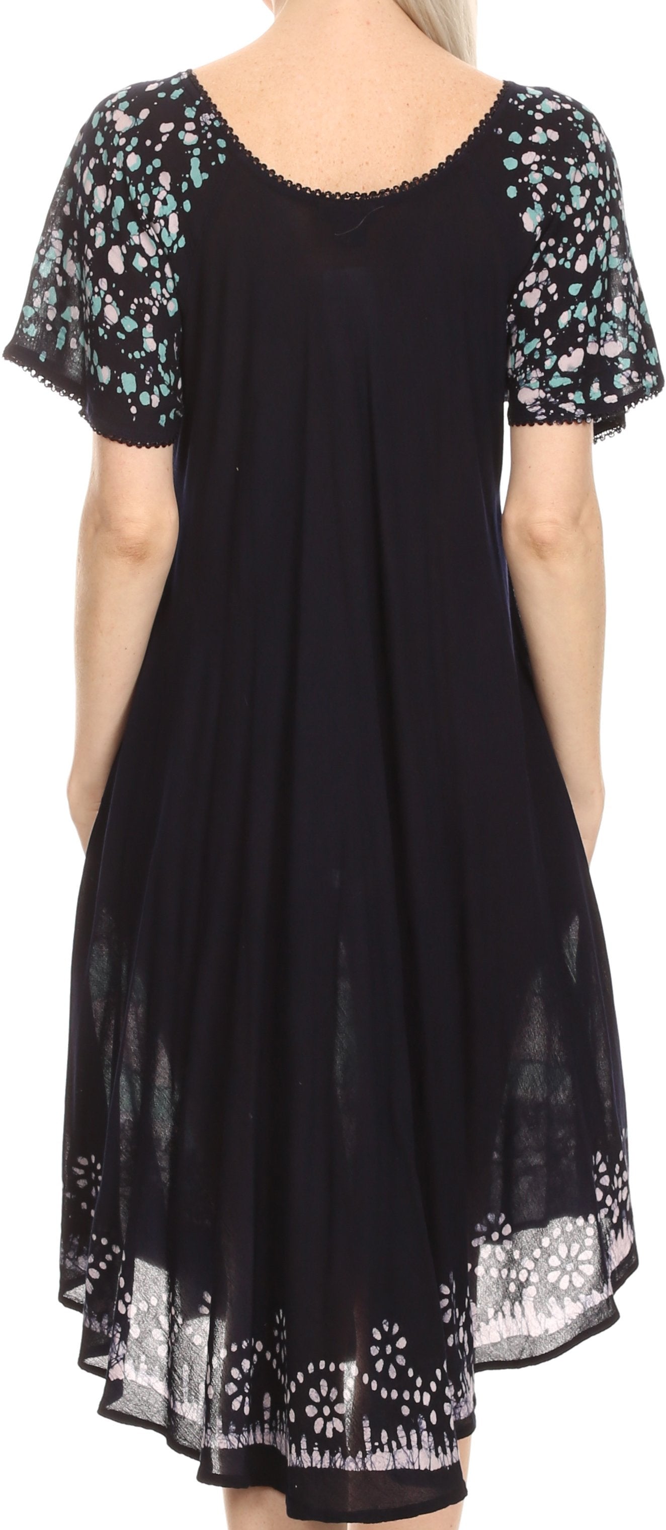 Sakkas Elisha Mid Length Batik Caftan Embroidered Cap Sleeves Floral Pattern - Concordia Style Boutique