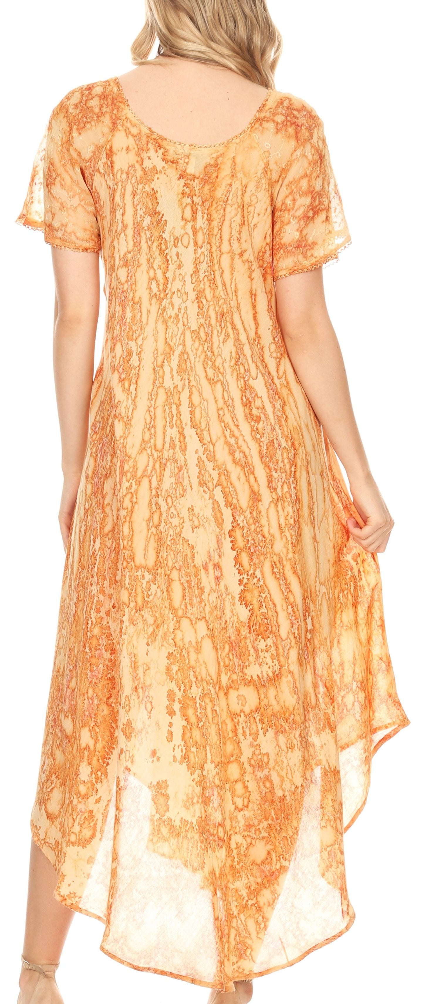 Sakkas Ronny Lace Embroidered Cap Sleeve Tie Dye Wash Caftan Dress / Cover Up - Concordia Style Boutique